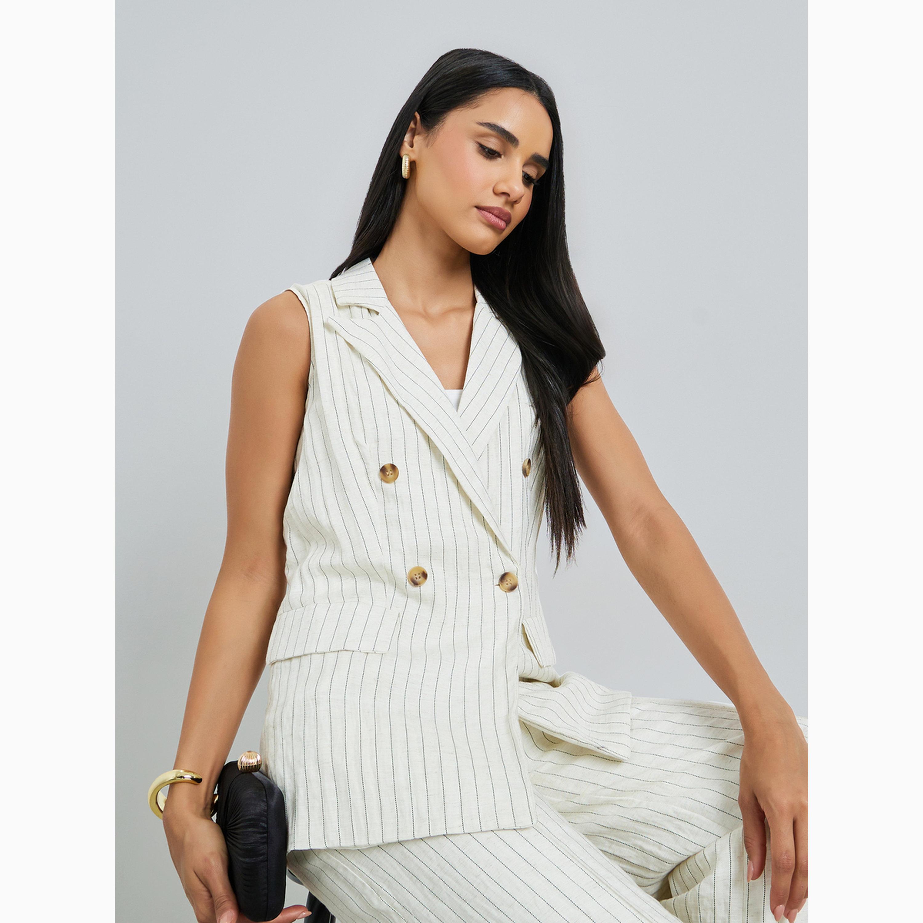 صدرية بنقشة خطوط رفيعة وبدون أكمام-women-winterwear-coatsandjackets-waistcoats-image-3