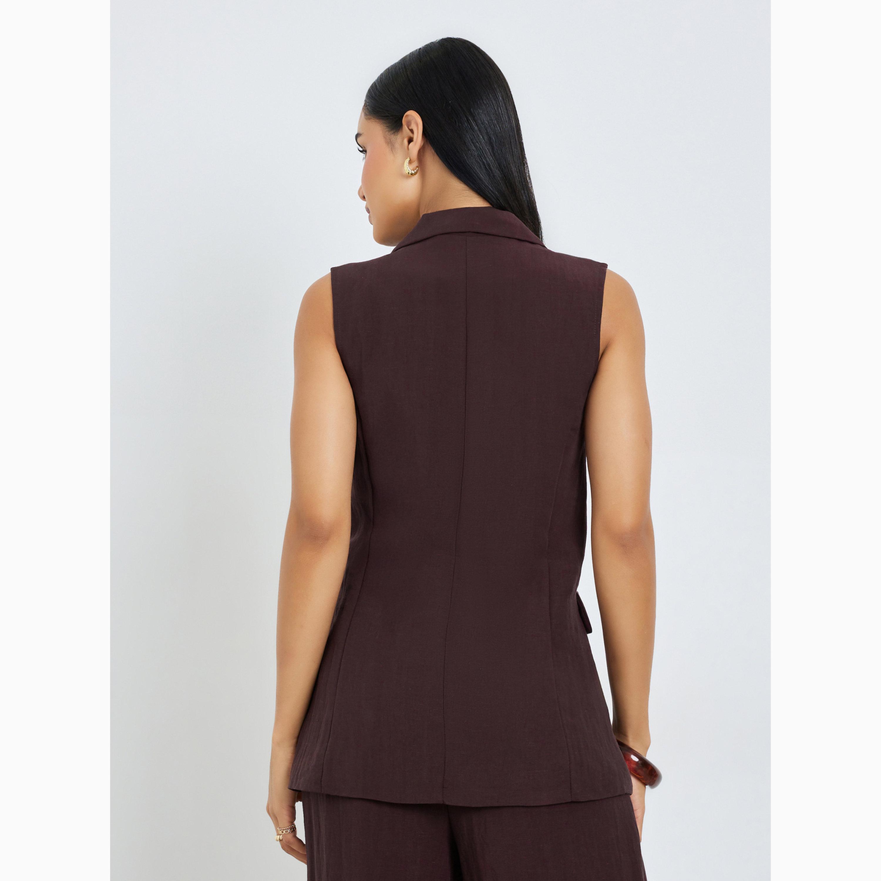 صدرية بنمط كتان وبدون أكمام بني-women-winterwear-coatsandjackets-waistcoats-image-4