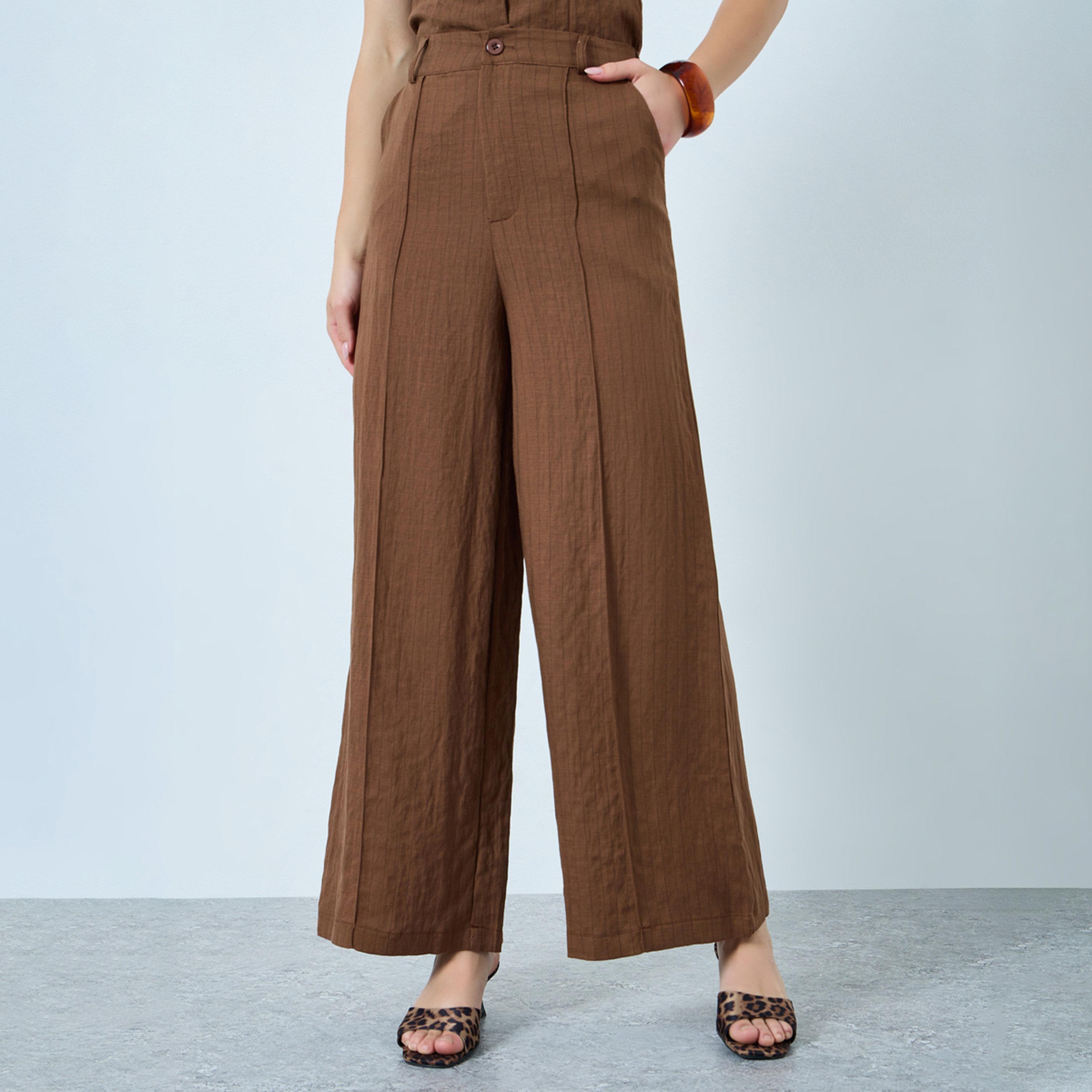 بنطال كتان بأرجل واسعة وكسرات-women-clothing-bottoms-joggers-image-1