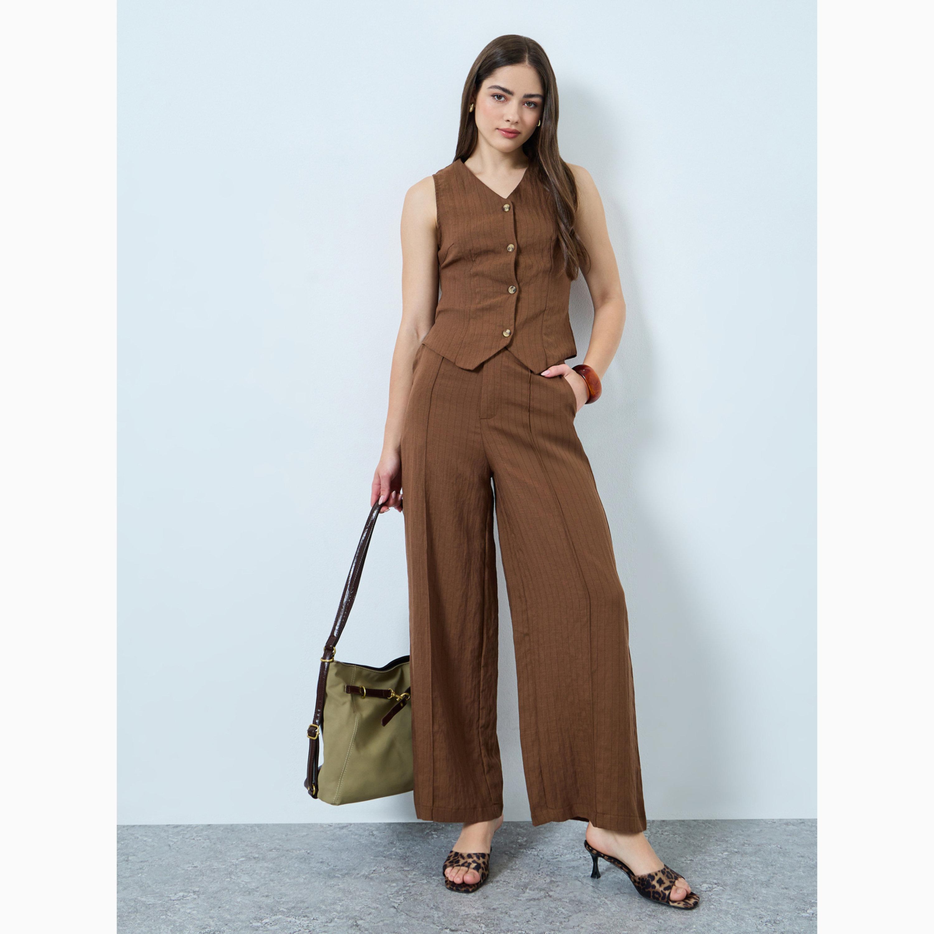 Styli Brown Wide Leg Linen Pants-women-clothing-bottoms-joggers-image-2