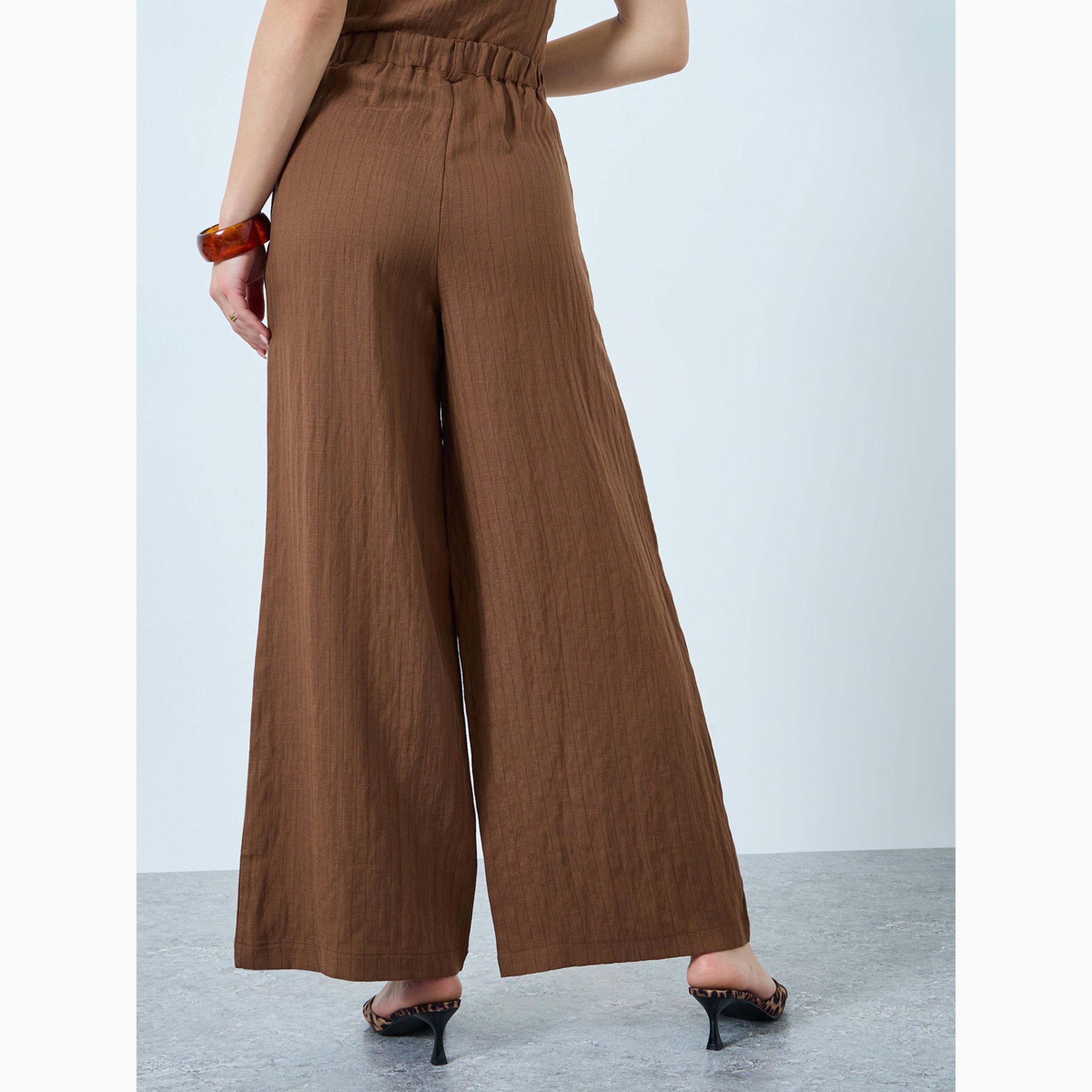 Styli Brown Wide Leg Linen Pants-women-clothing-bottoms-joggers-image-4