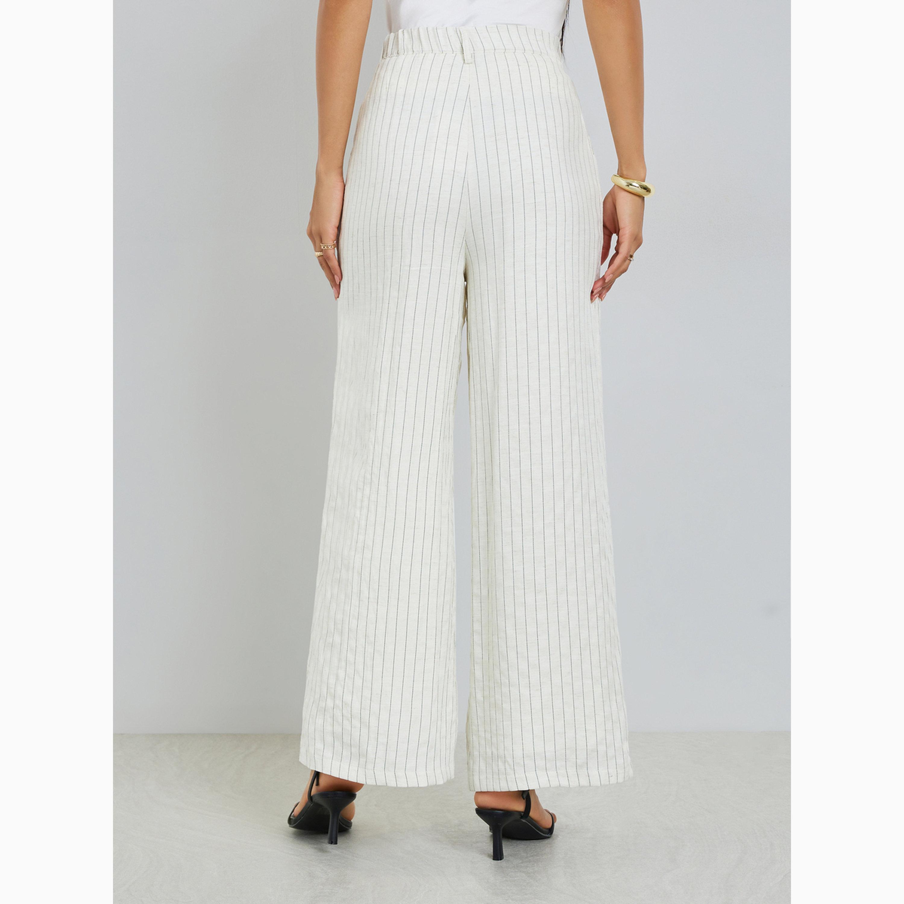Styli Off White Wide Leg Pinstriped Pants-women-clothing-bottoms-trousers-image-4