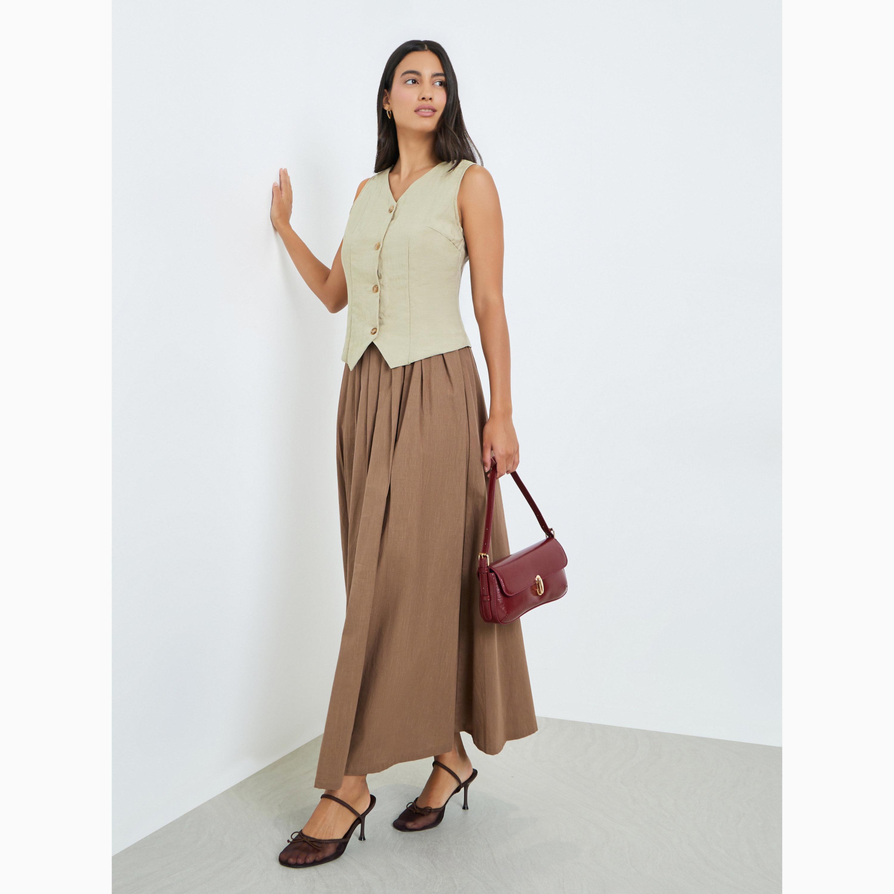 Styli Green Sleeveless Buttoned Waistcoat-women-winterwear-coatsandjackets-waistcoats-image-2