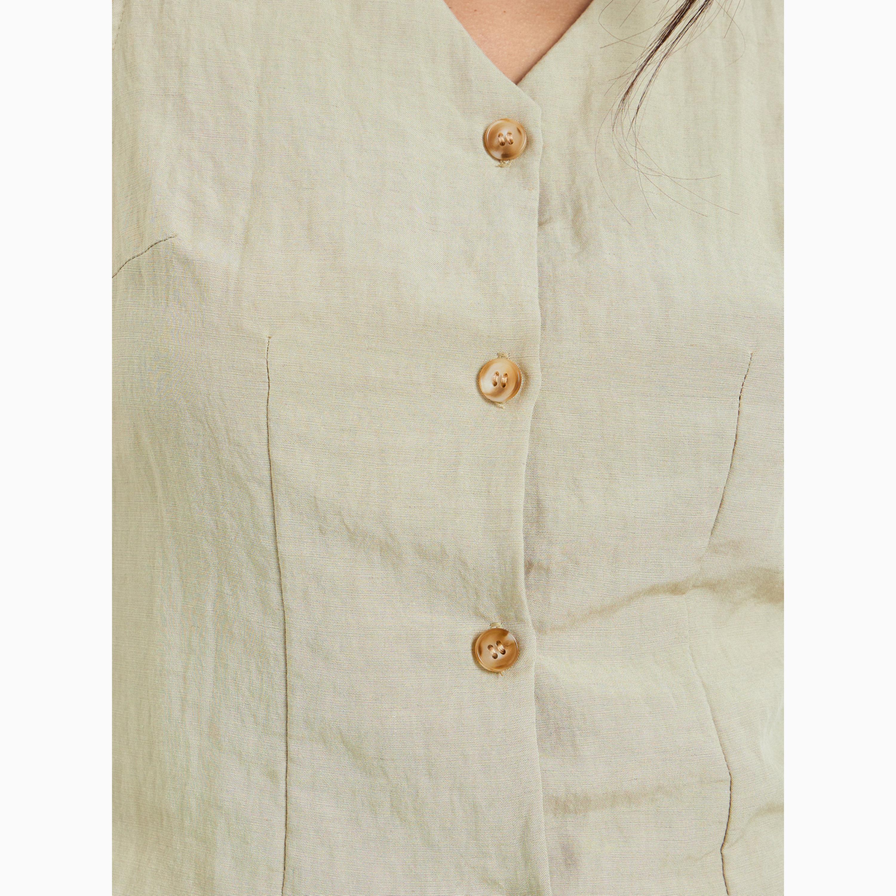 Styli Green Sleeveless Buttoned Waistcoat-women-winterwear-coatsandjackets-waistcoats-image-3