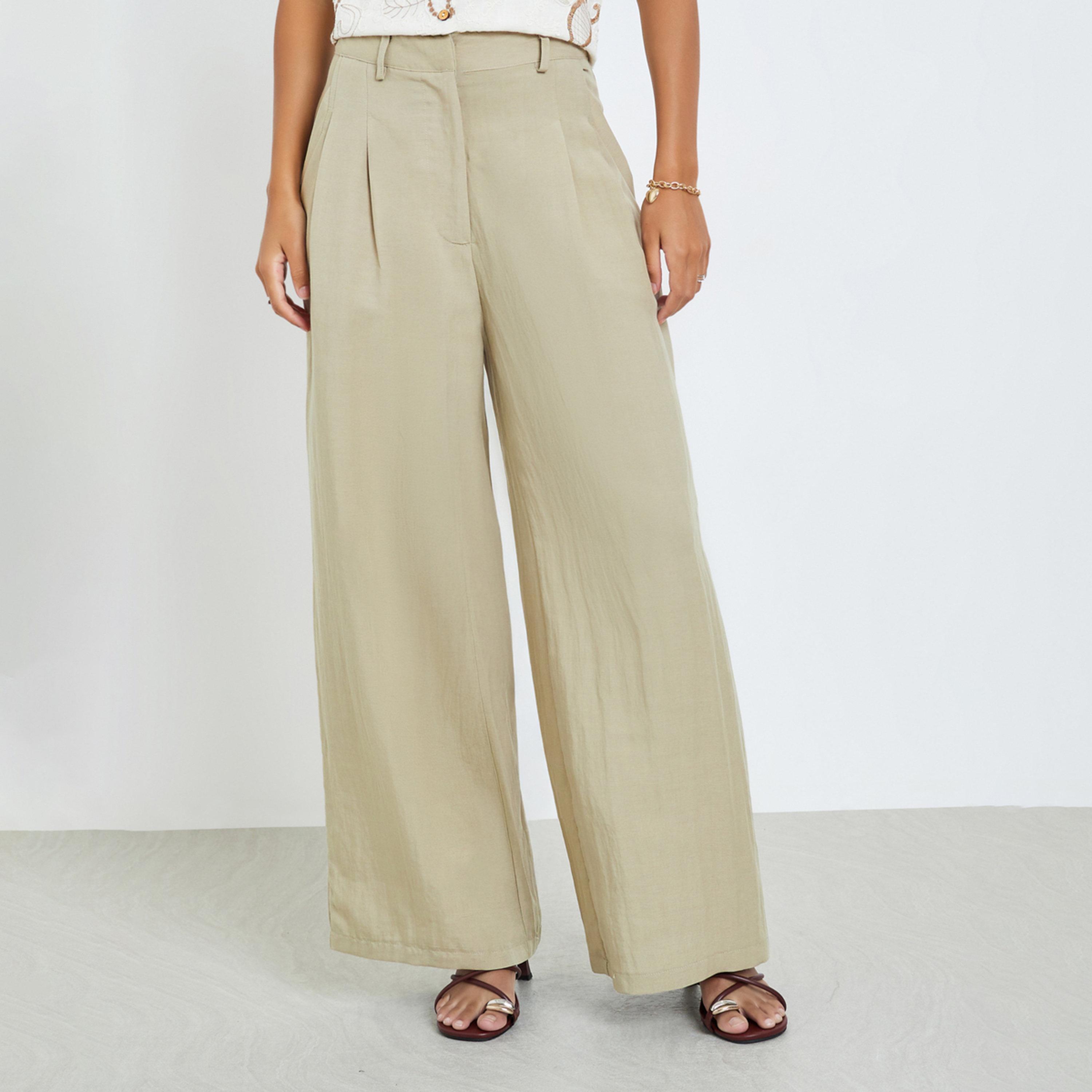 Styli Green Wide Leg Pants with Side Pocket-women-clothing-bottoms-trousers-image-1