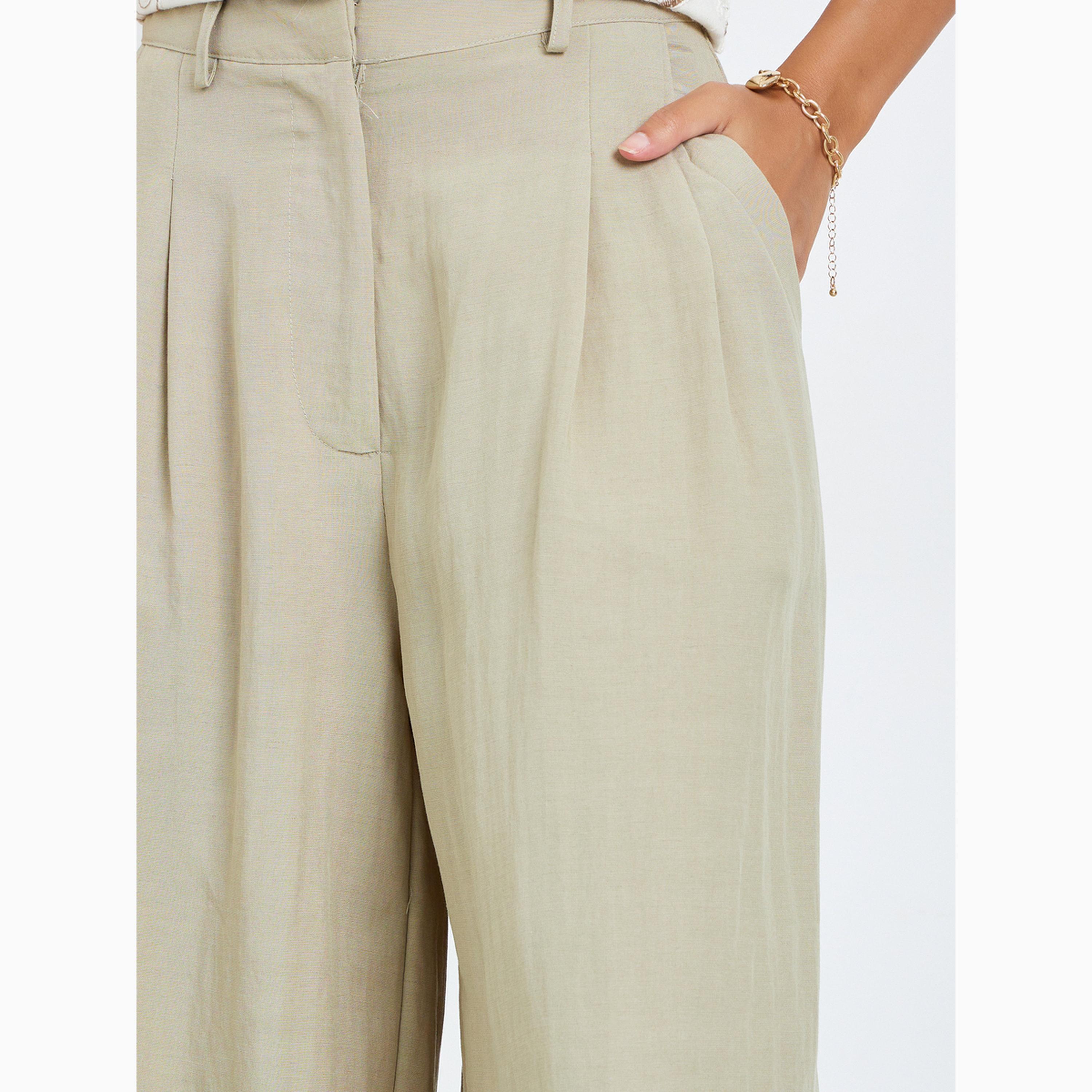 بنطال بأرجل واسعة وجيب جانبي-women-clothing-bottoms-trousers-image-3