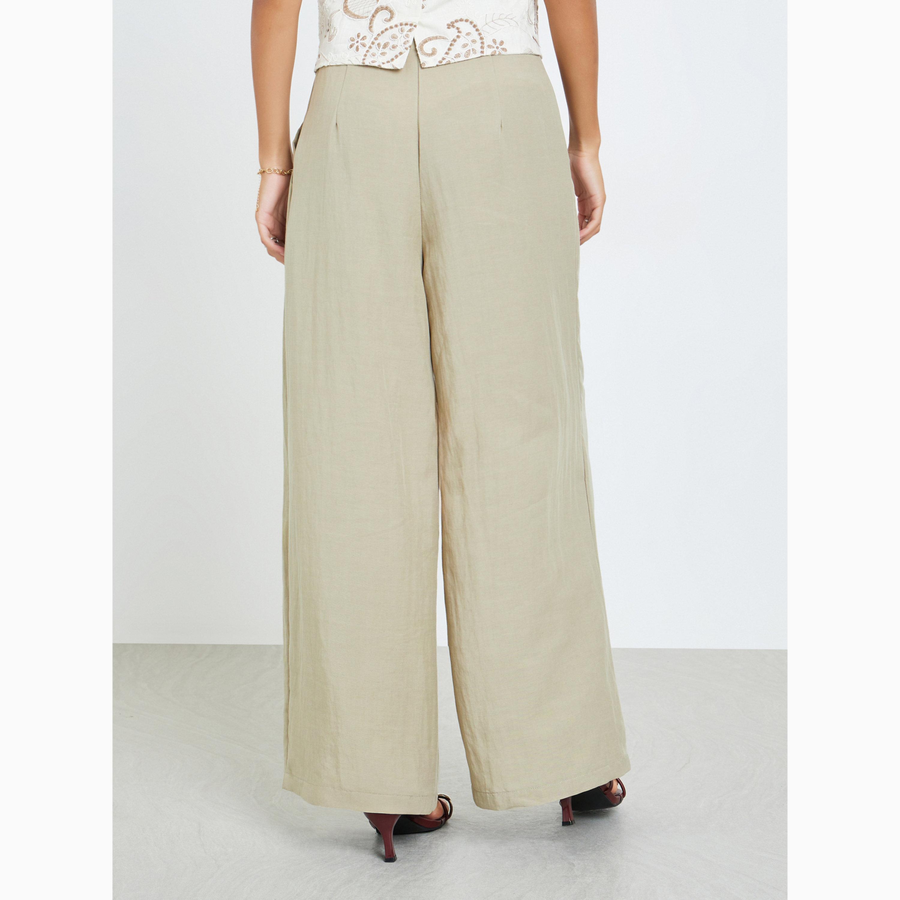 Styli Green Wide Leg Pants with Side Pocket-women-clothing-bottoms-trousers-image-4