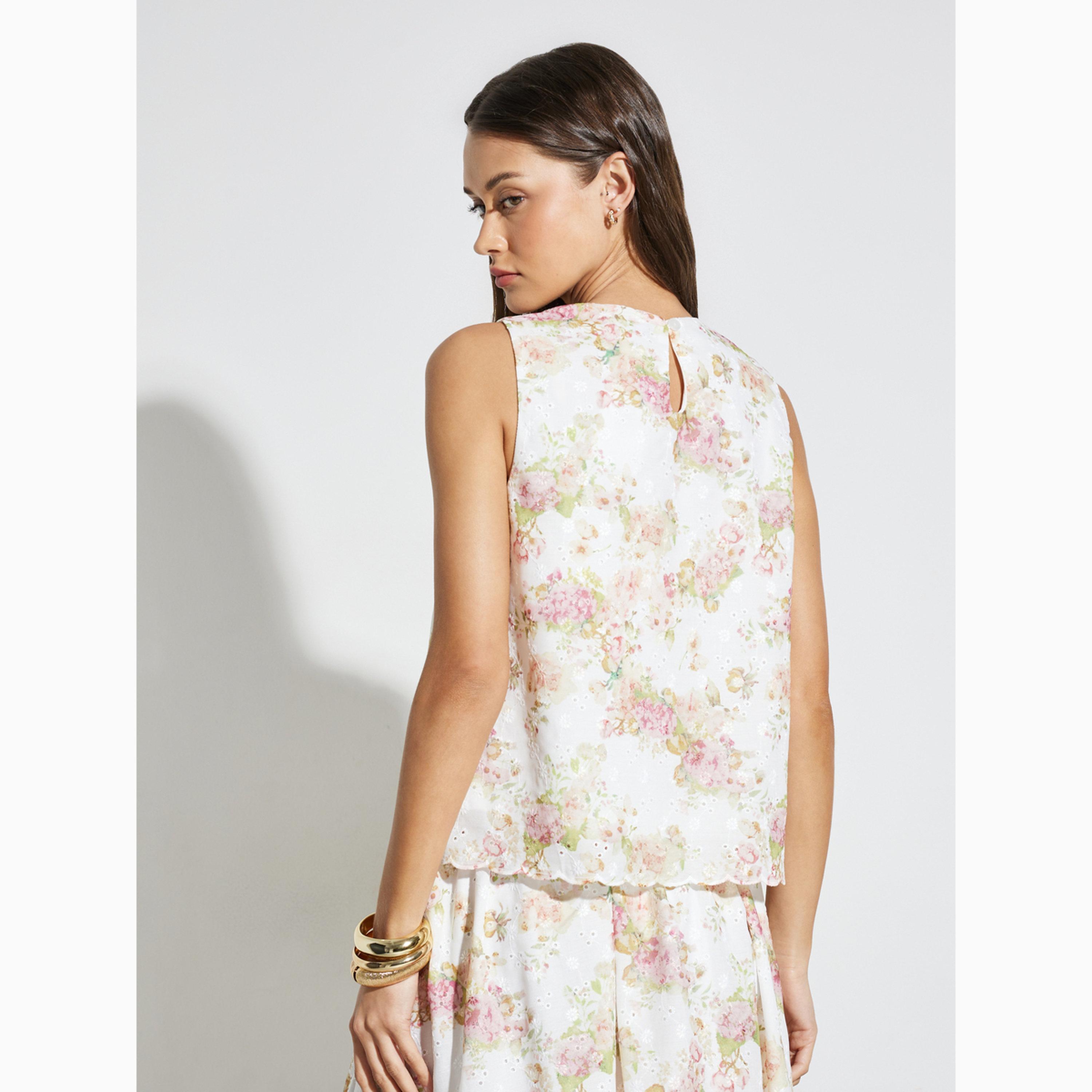 بلوزة دون أكمام بحافة مموجة وطبعة أزهار-women-clothing-shirtsandblouses-blouses-image-4