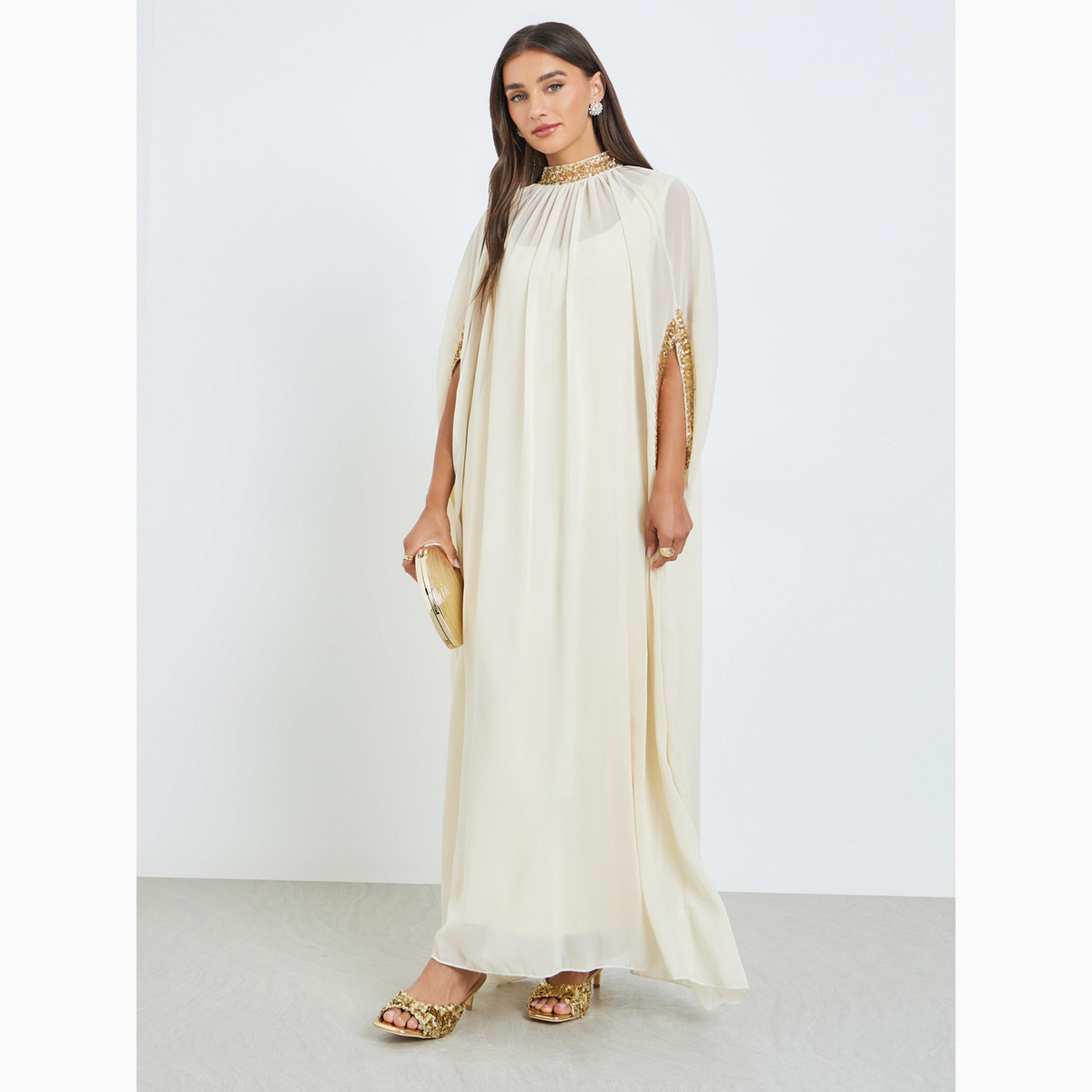 Styli Off White Sequined Kaftan Maxi Dress-women-clothing-dresses-image-1