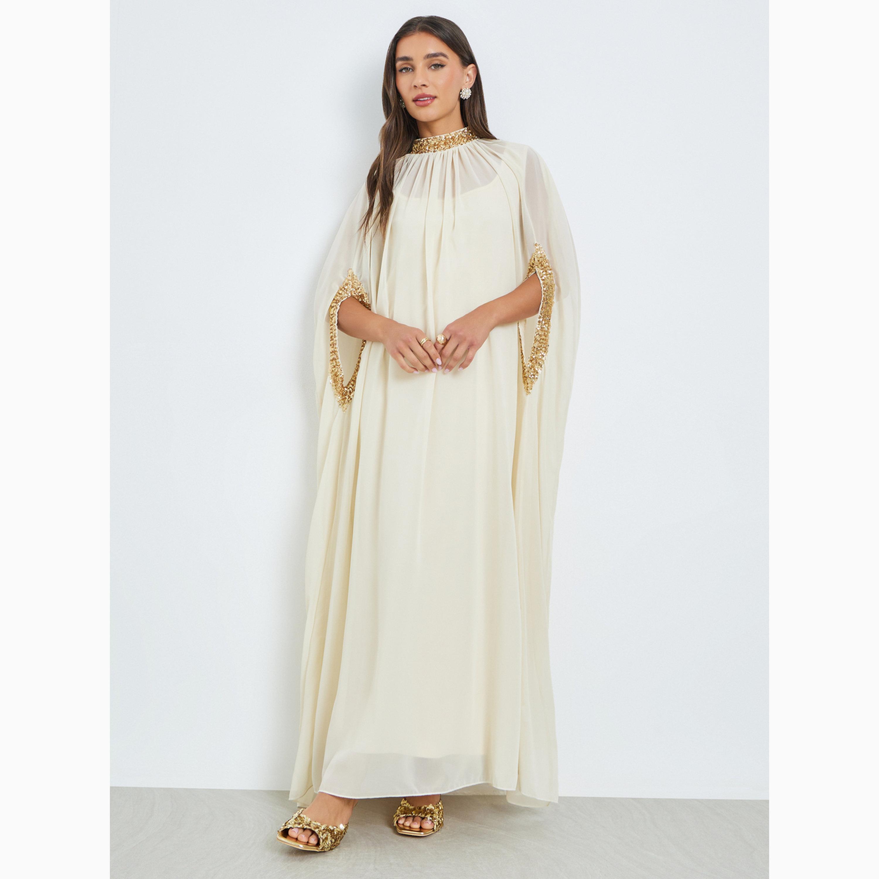 Styli Off White Sequined Kaftan Maxi Dress-women-clothing-dresses-image-3