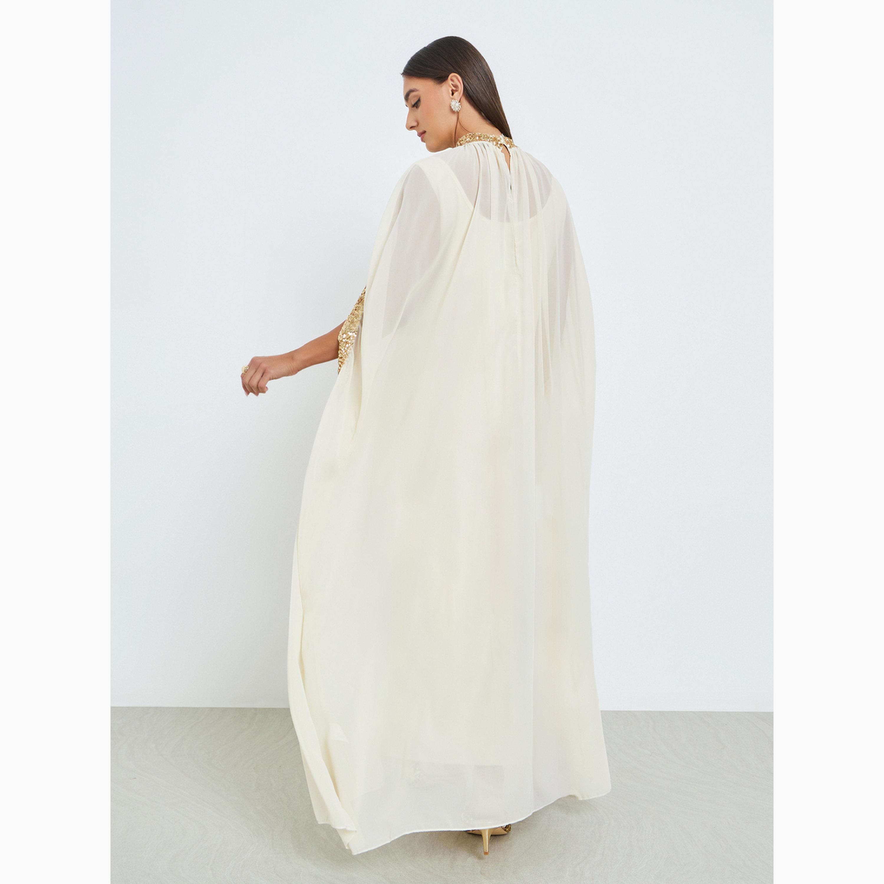 Styli Off White Sequined Kaftan Maxi Dress-women-clothing-dresses-image-6