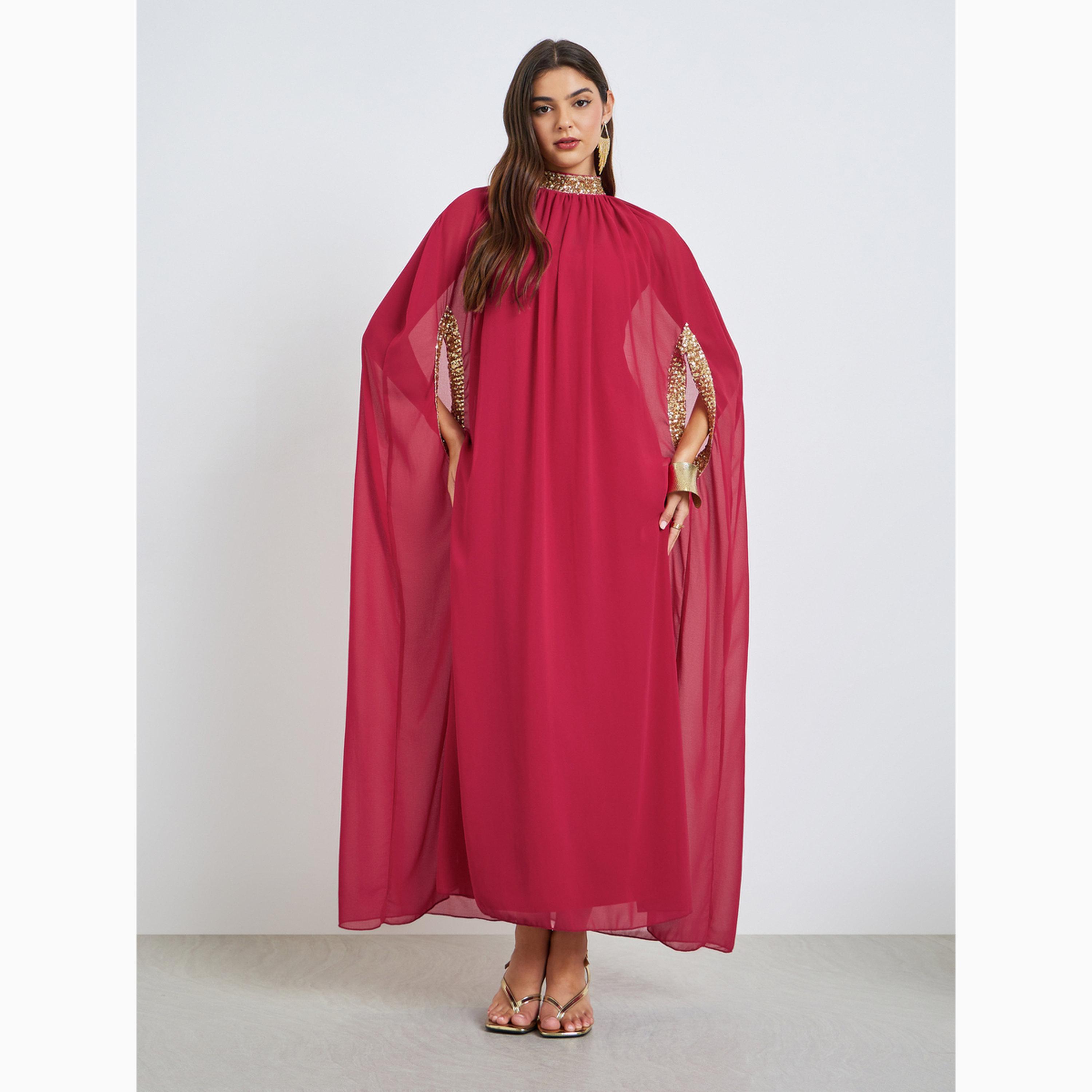 فستان طويل بنمط قفطان مزين بالترتر-women-clothing-dresses-image-1