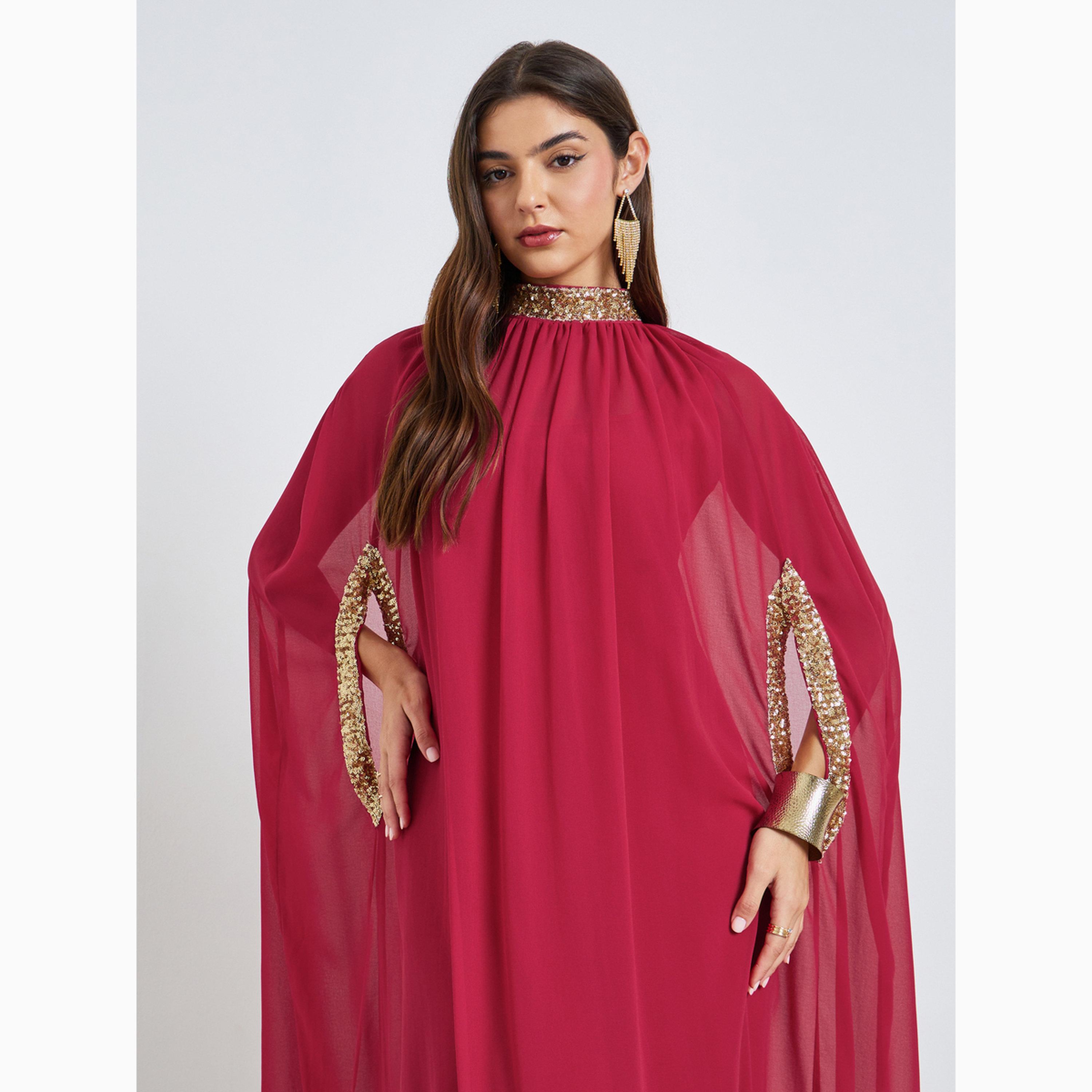 Styli Red Sequined Kaftan Maxi Dress-women-clothing-dresses-image-2