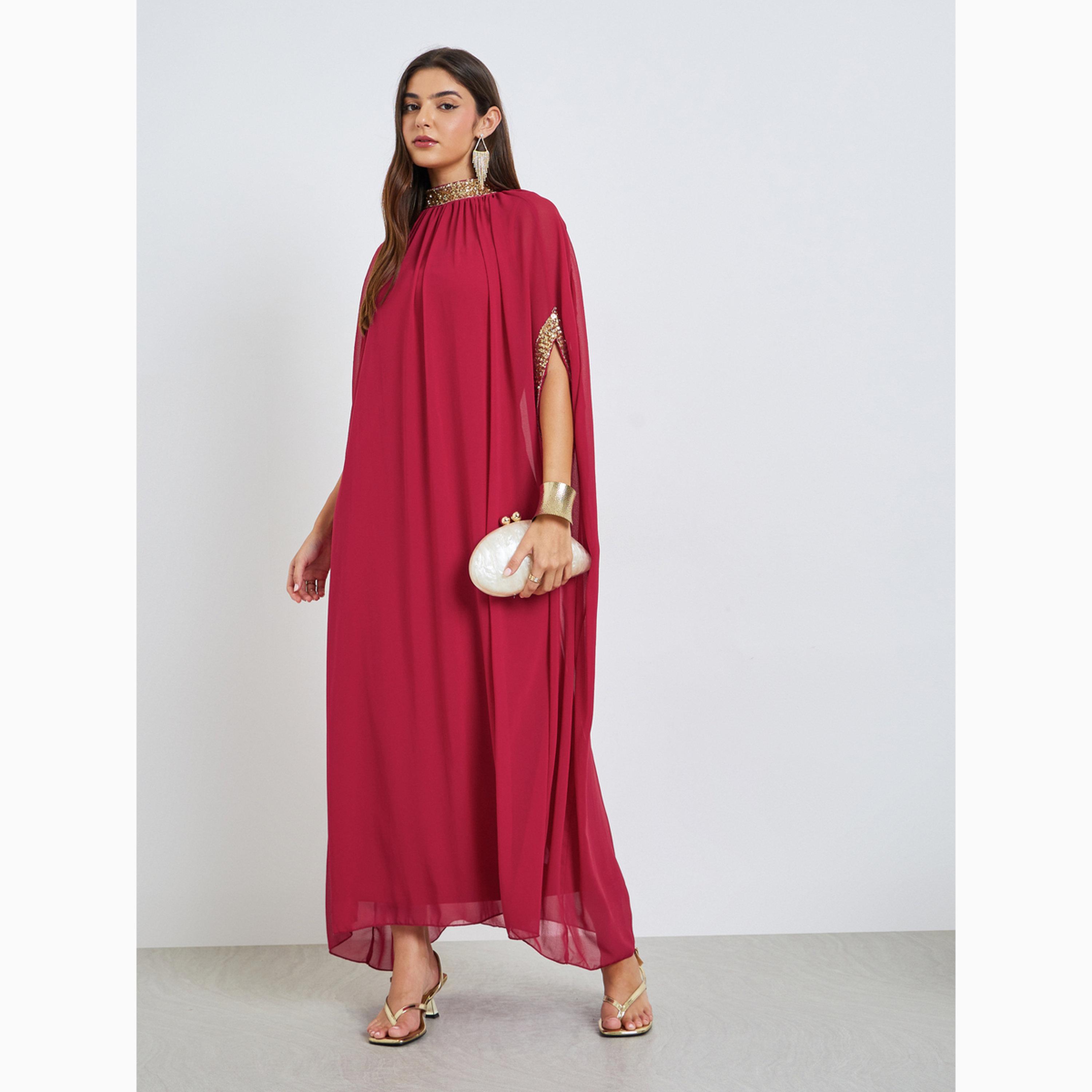 فستان طويل بنمط قفطان مزين بالترتر-women-clothing-dresses-image-3