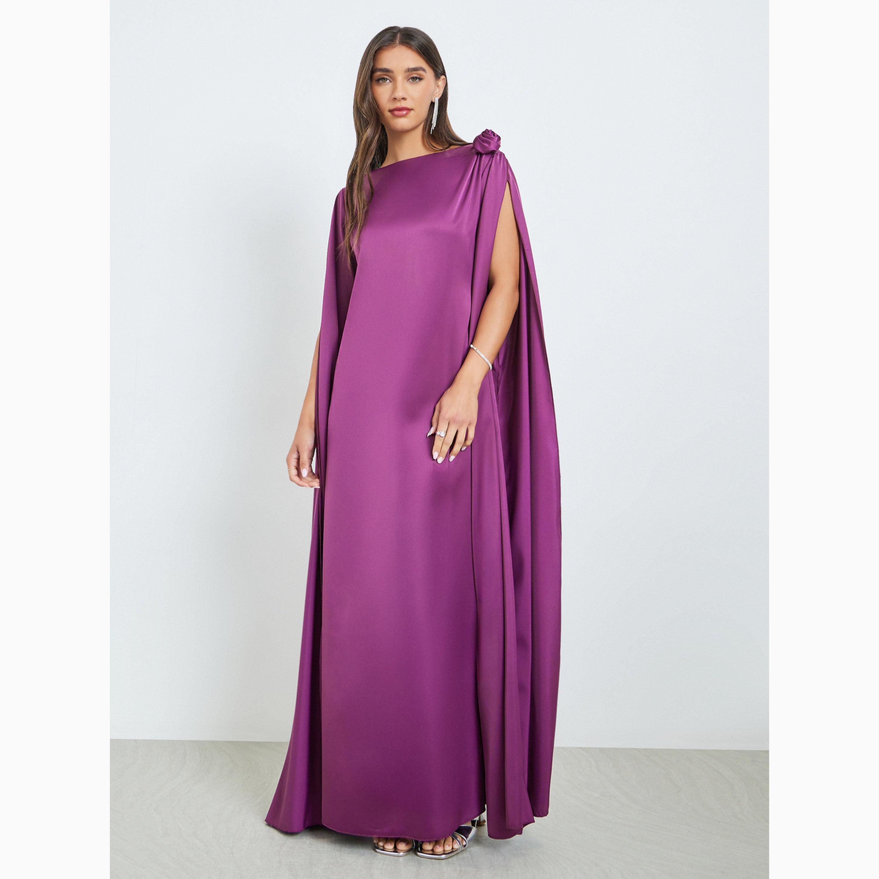 Styli Purple Draped Slit Sleeves Maxi Dress-women-clothing-dresses-image-1