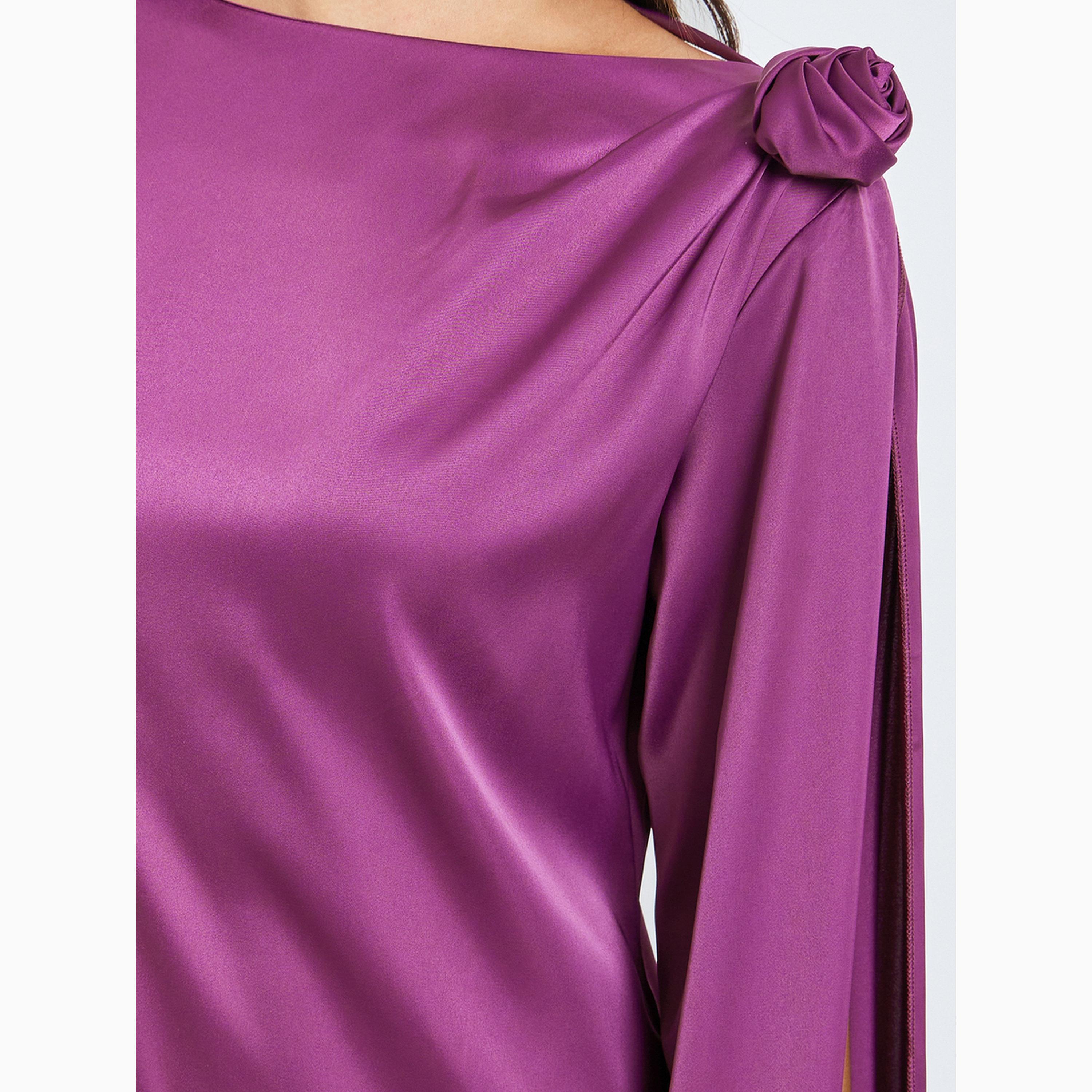 فستان طويل بأكمام مشقوقة وتفاصيل درابيه-women-clothing-dresses-image-4