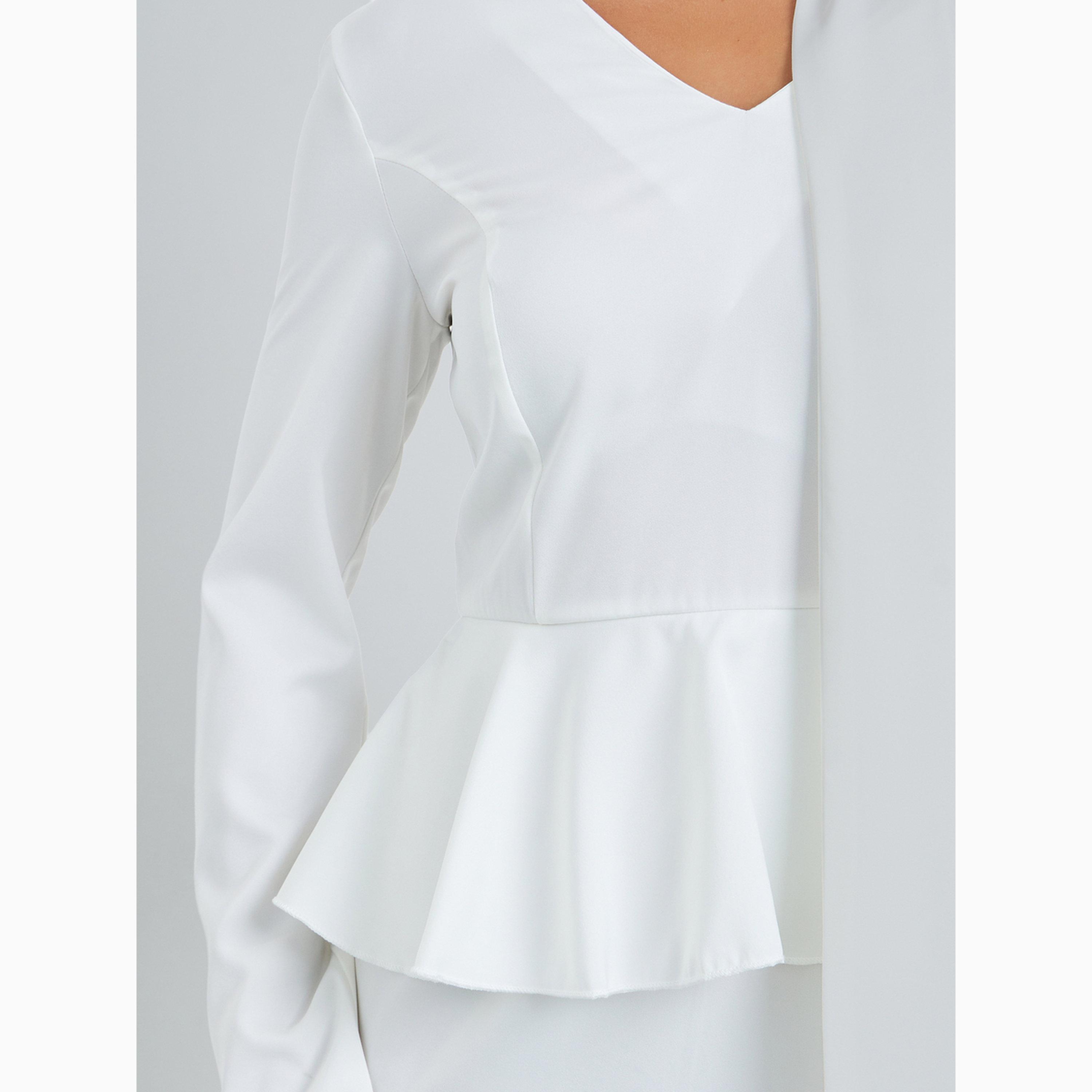 Styli White Peplum Ruffle Maxi Dress with Tie-Neck-women-clothing-dresses-image-5