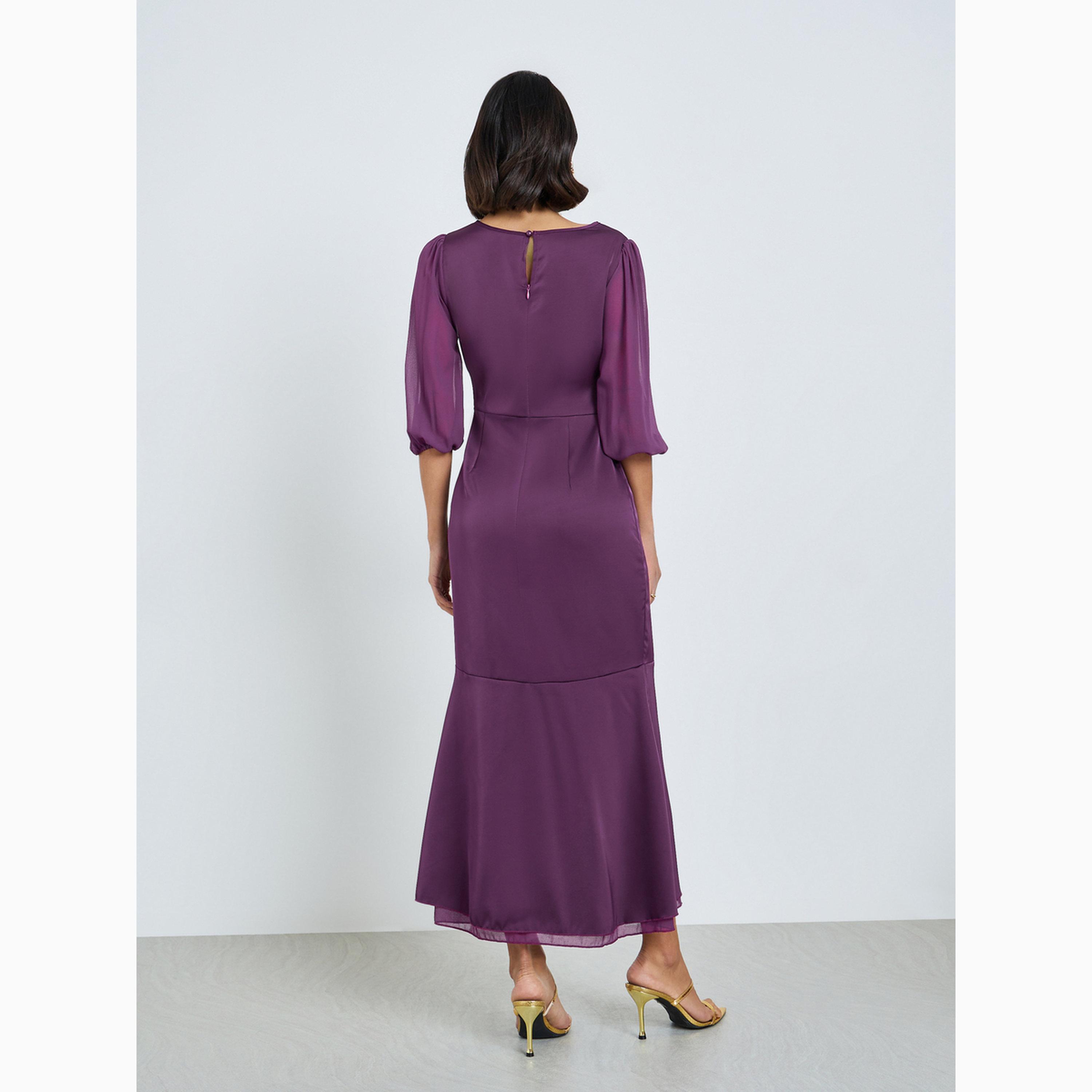 فستان طويل بأكمام 3/4 وكشكش-women-clothing-dresses-image-5