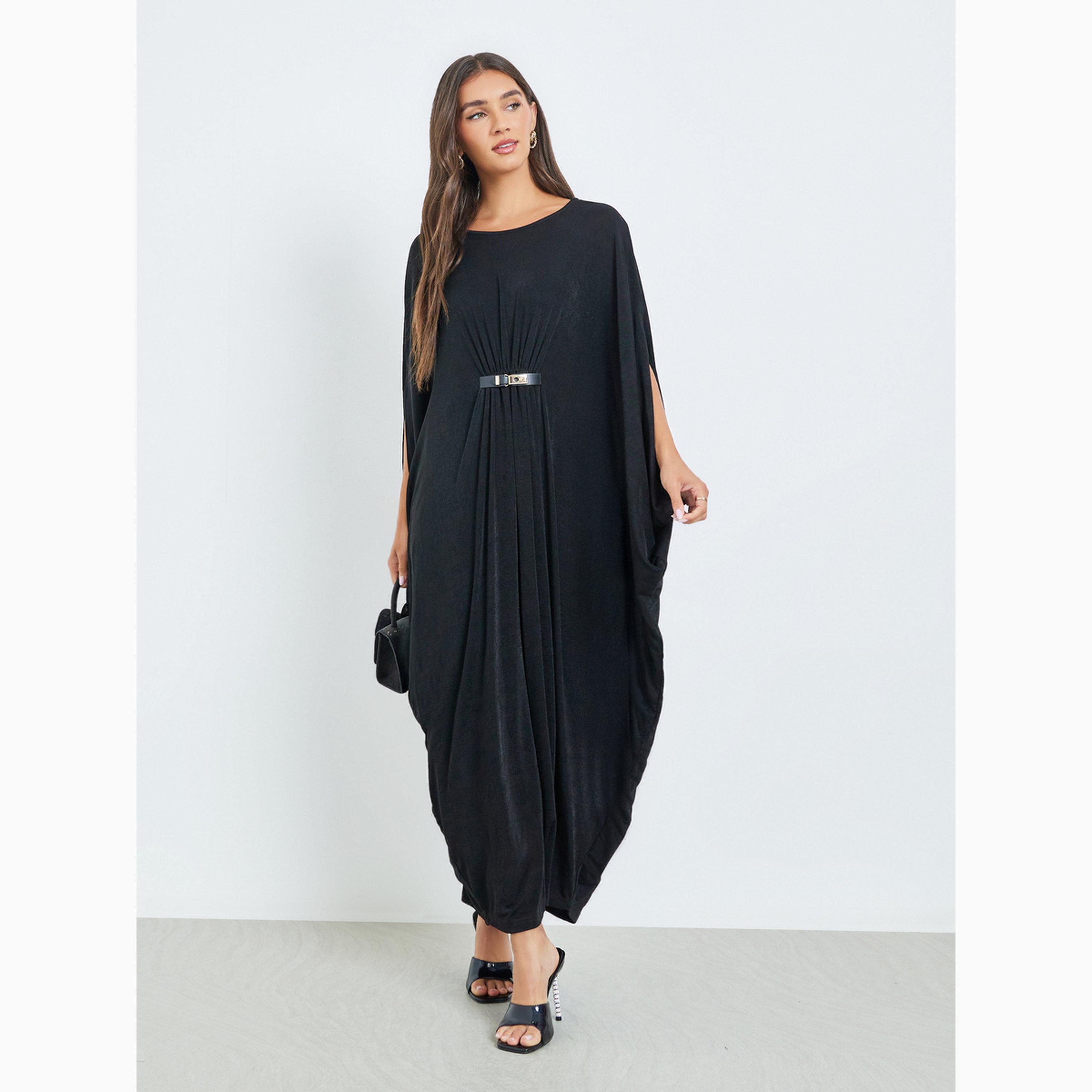 فستان طويل بأكمام كيمونو وتفاصيل إبزيم-women-clothing-dresses-image-1