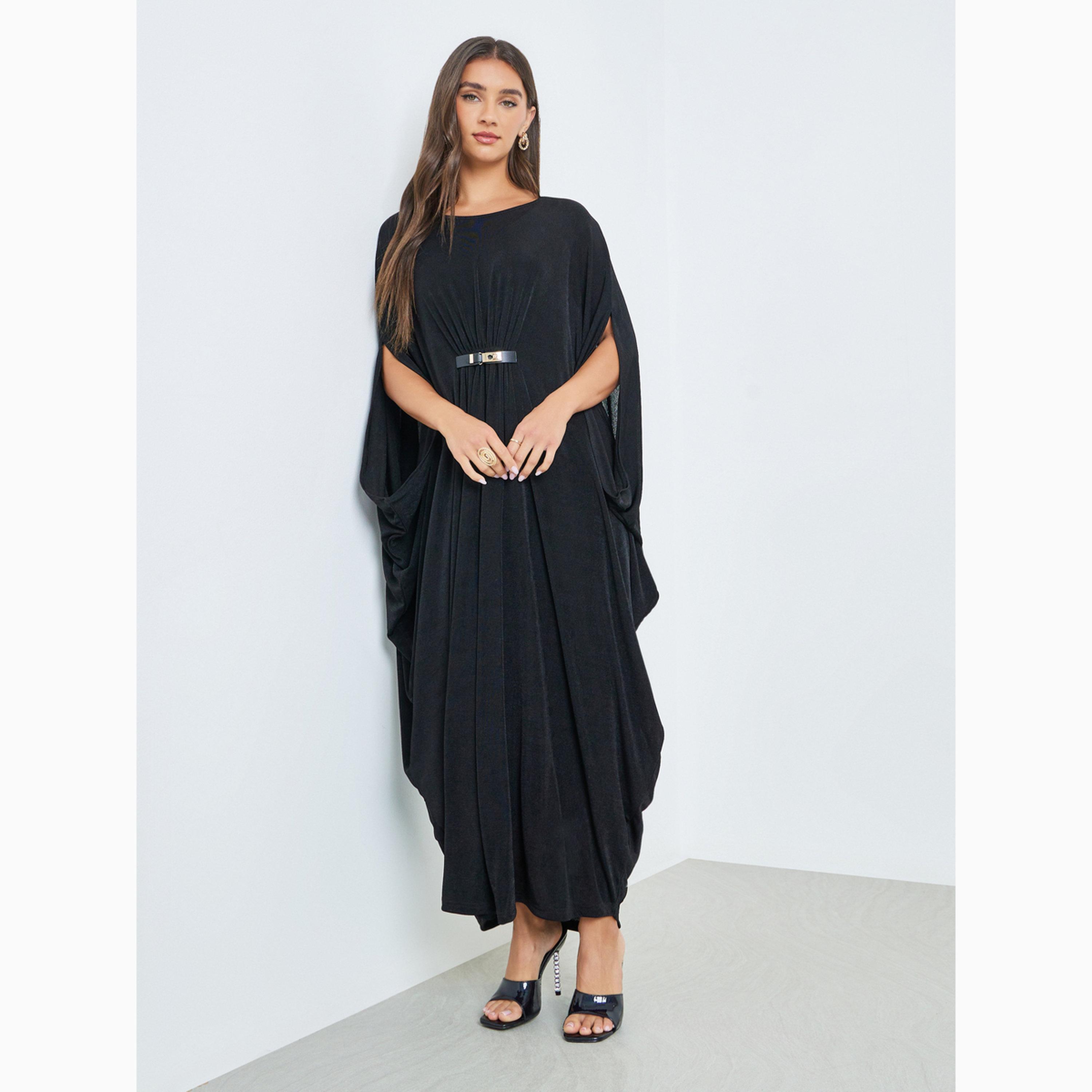 فستان طويل بأكمام كيمونو وتفاصيل إبزيم-women-clothing-dresses-image-3