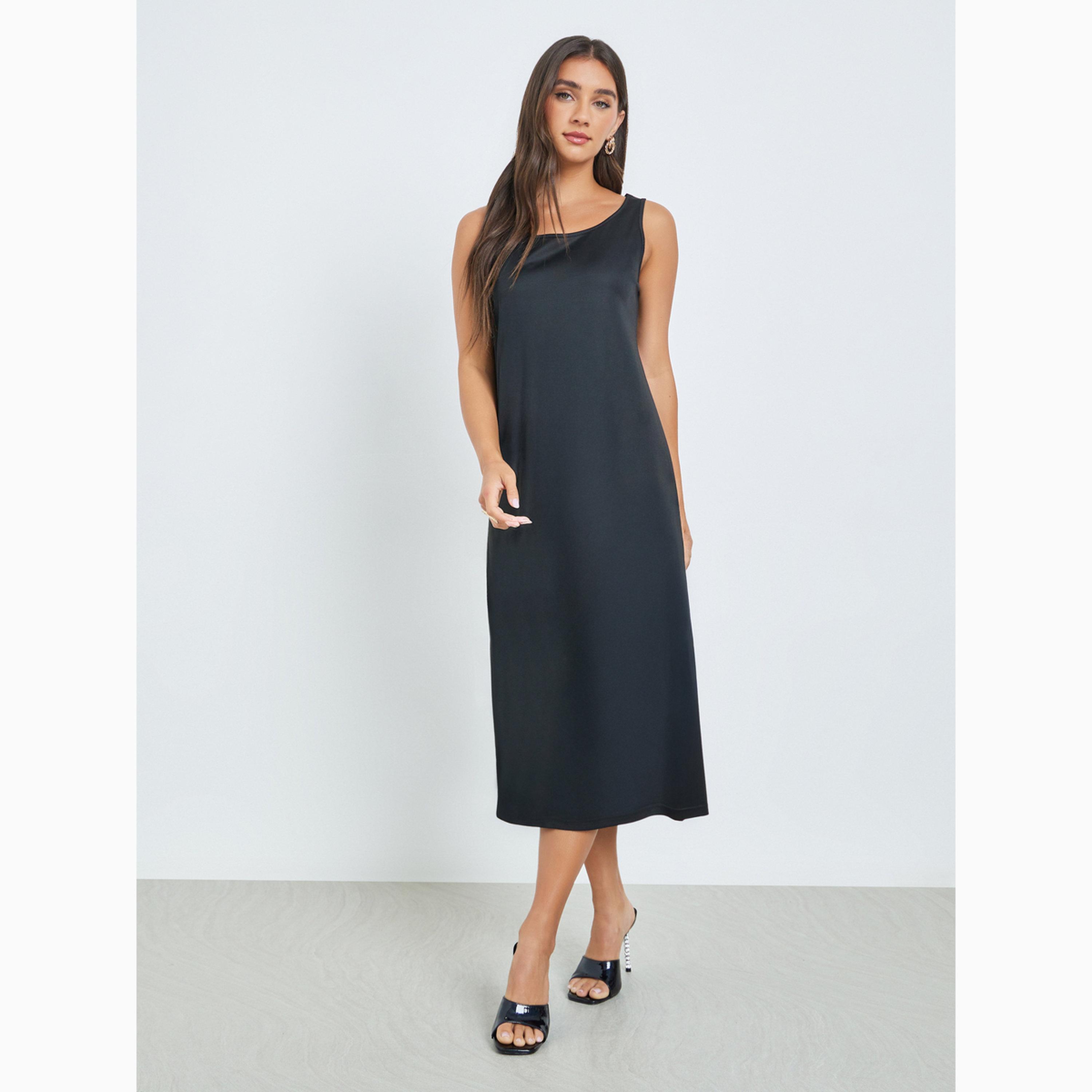 Styli Black Kimono Sleeve Maxi Dress with Buckle Detail-women-clothing-dresses-image-5