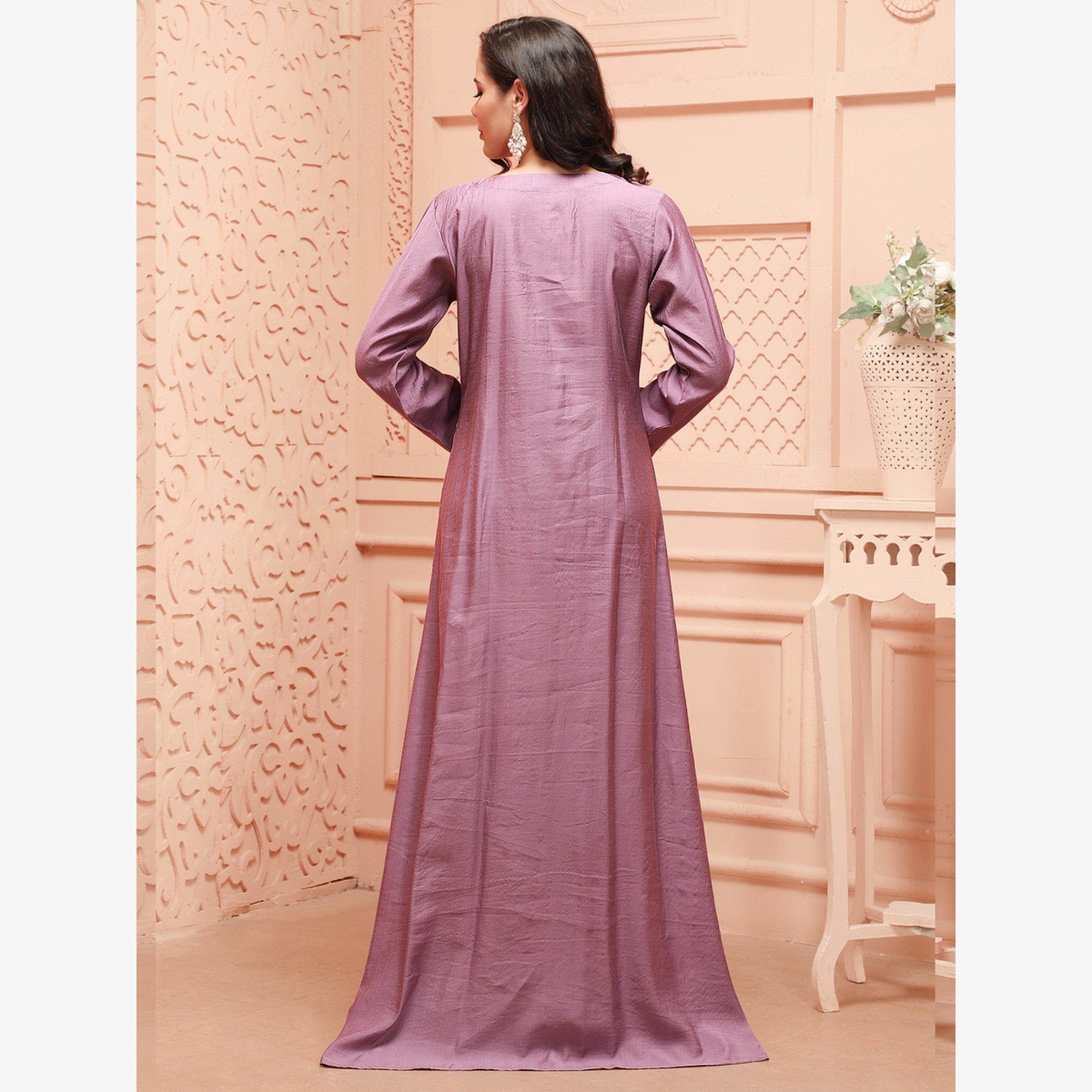 Maxim Creation Pink Embroidery Handwork V Neck Jalabiya-women-arabicclothing-jalabiyas-image-2