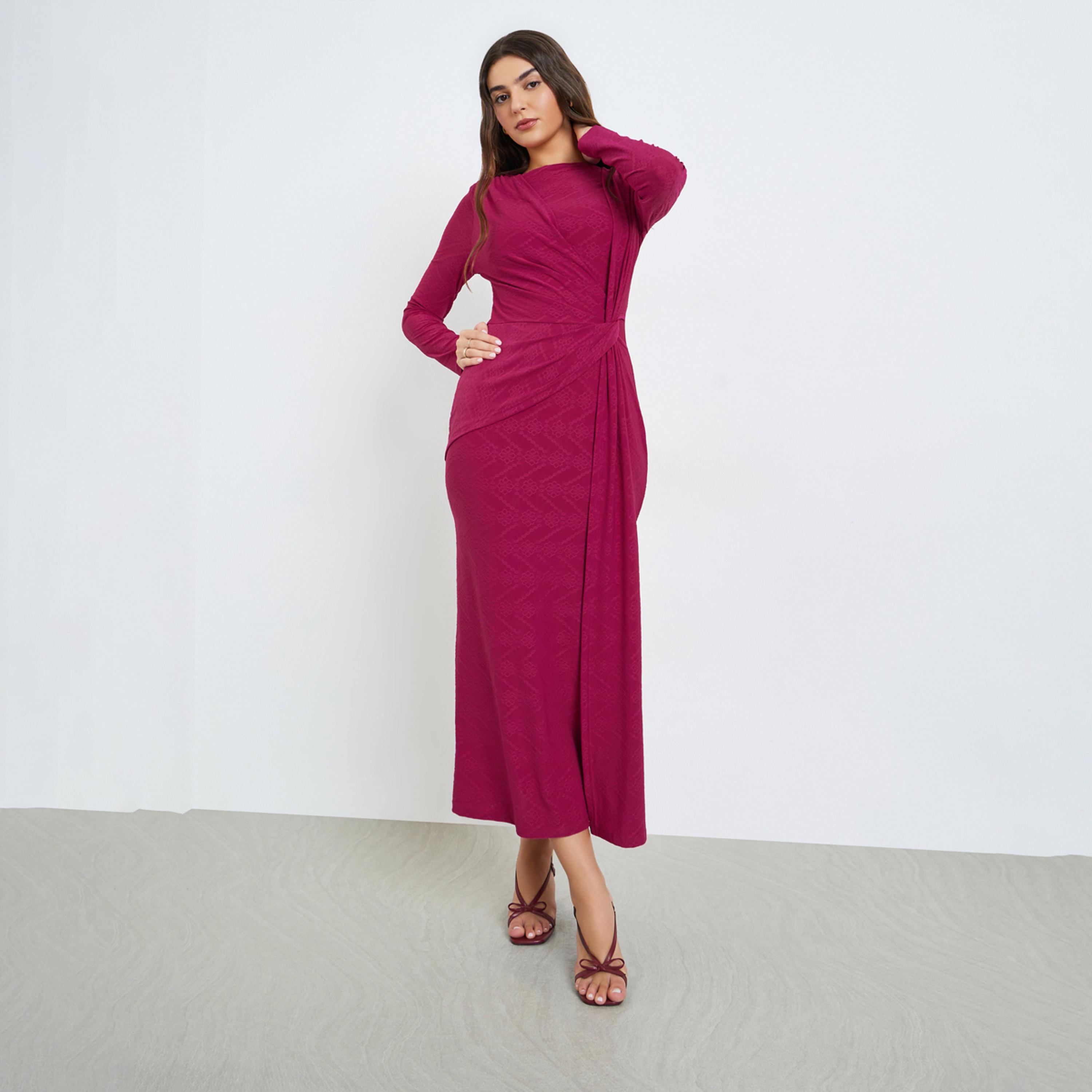 فستان طويل بتفاصيل رباط لف-women-clothing-dresses-image-1