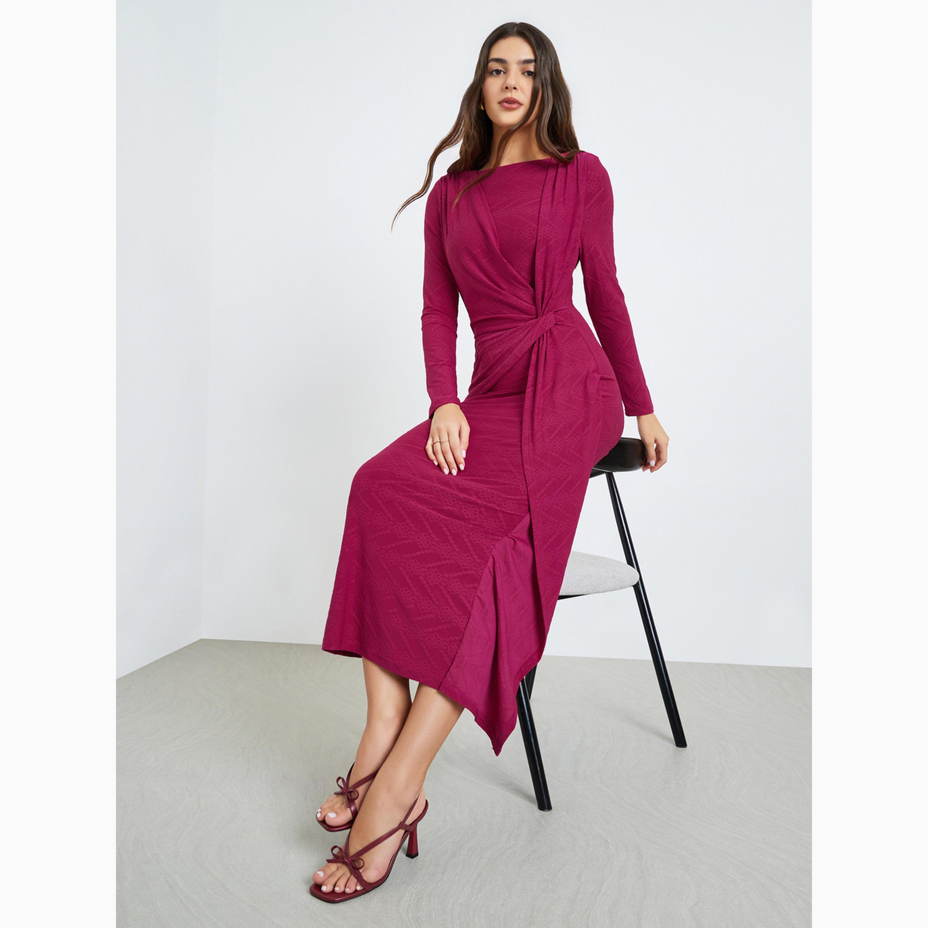 فستان طويل بتفاصيل رباط لف-women-clothing-dresses-image-3