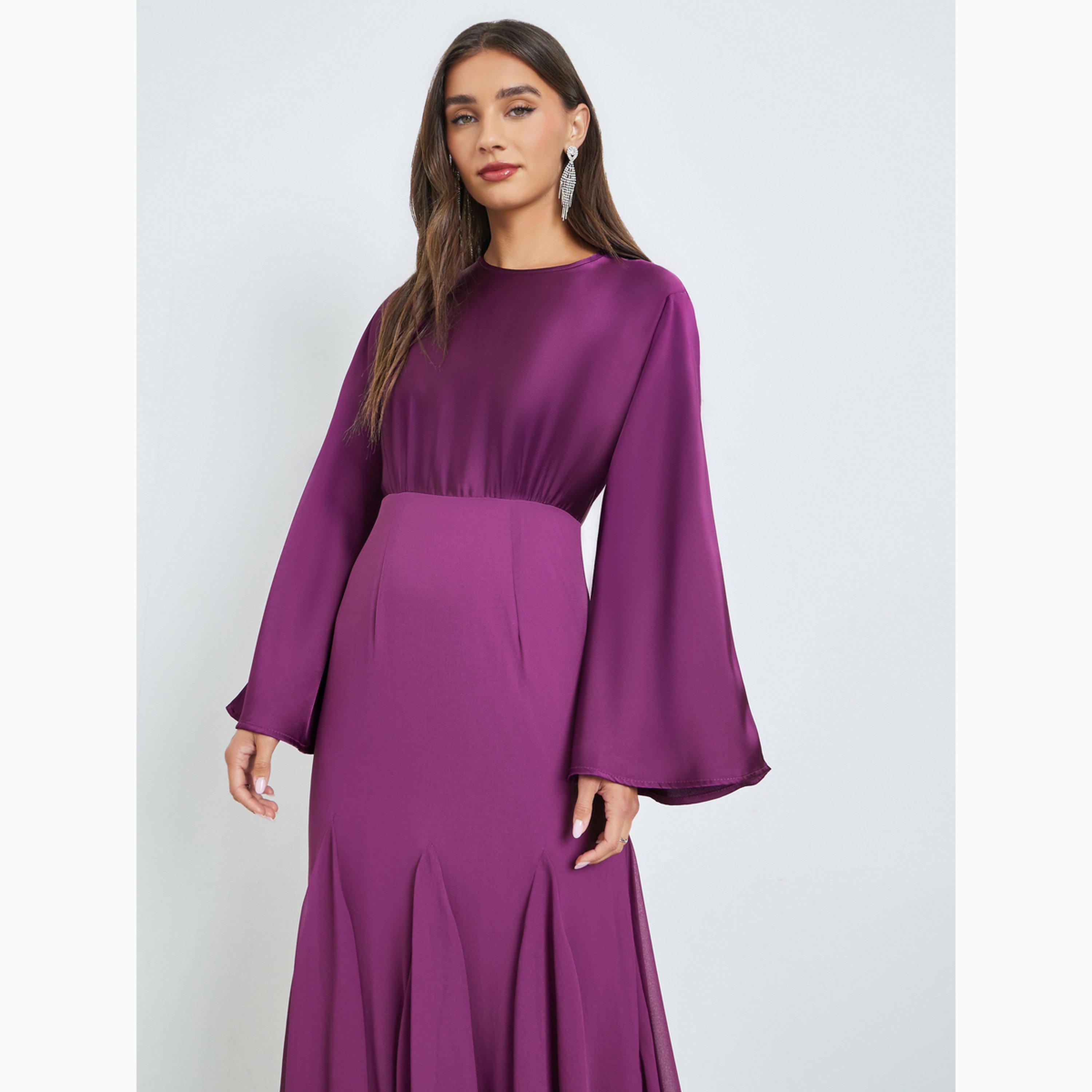 Styli Purple Flute Sleeves Mermaid Hem Maxi Dress-women-clothing-dresses-image-2