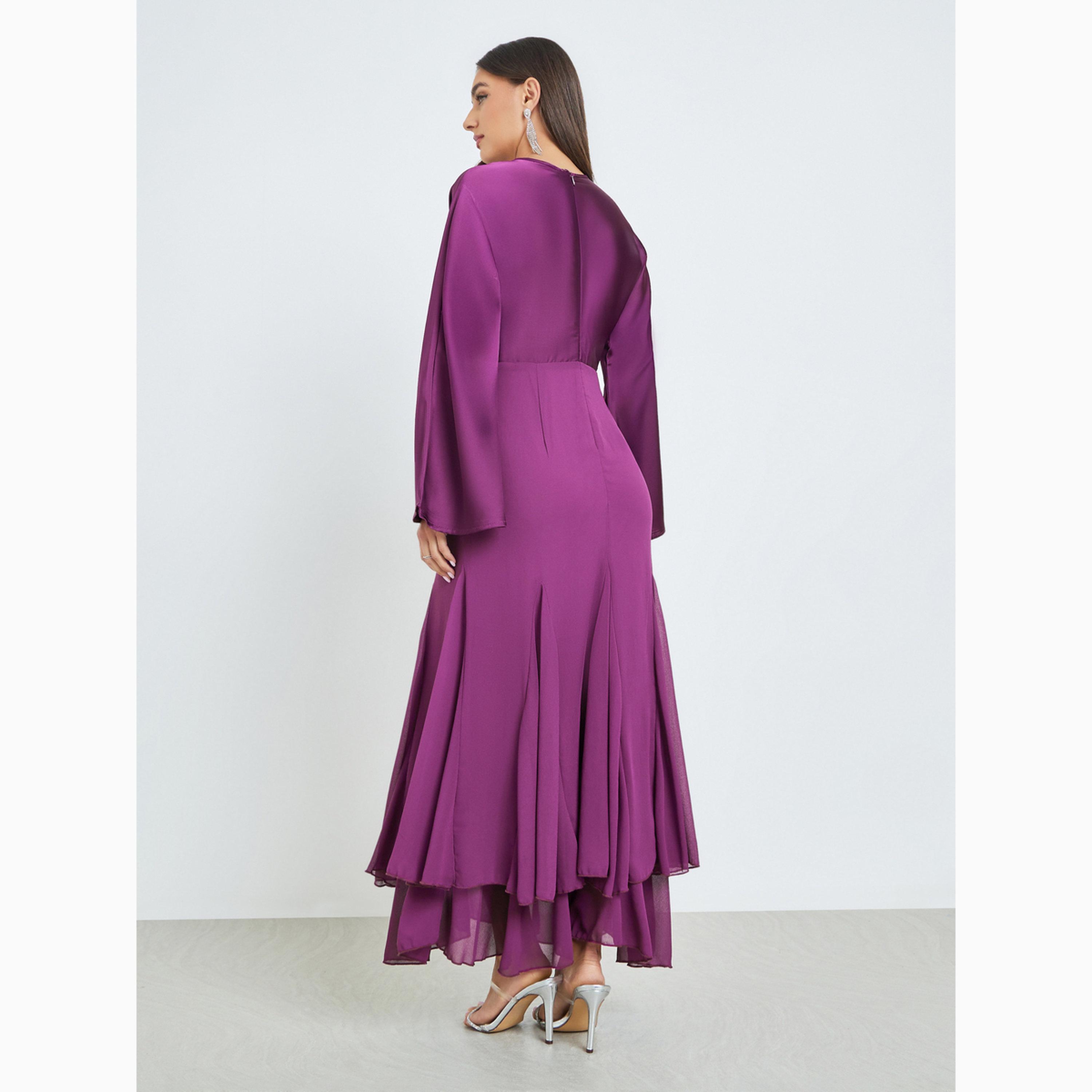 Styli Purple Flute Sleeves Mermaid Hem Maxi Dress-women-clothing-dresses-image-6