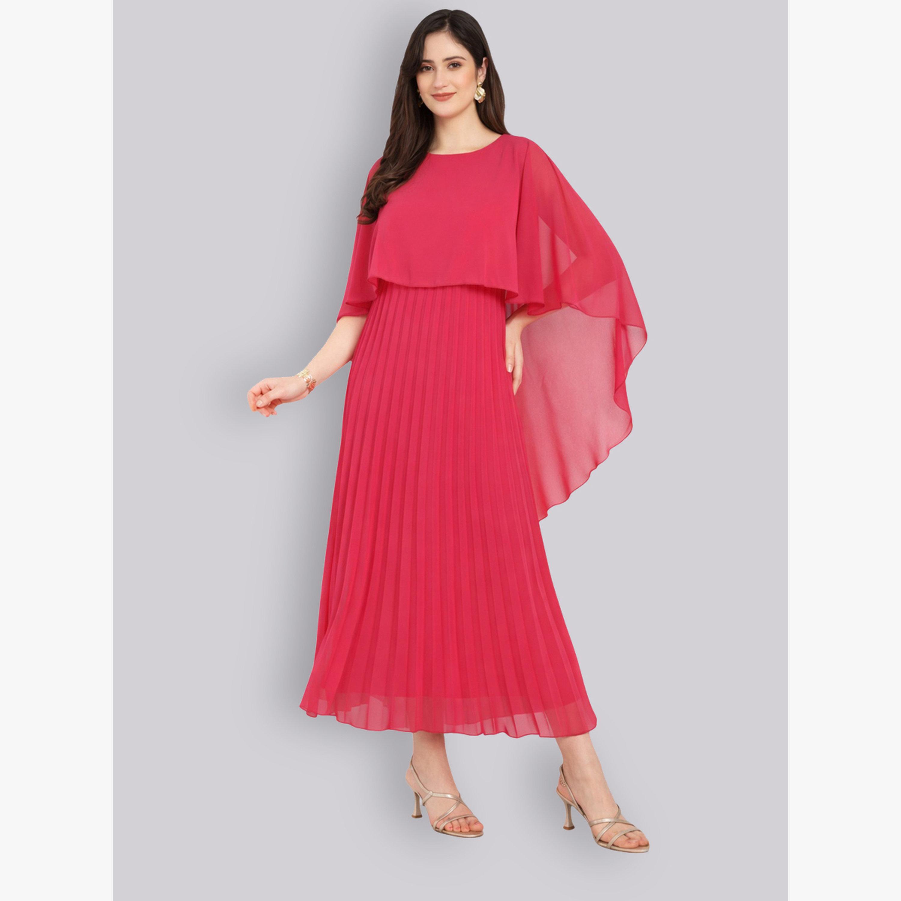 فستان طويل بأكمام كيب ومزين بكسرات-women-clothing-dresses-image-1