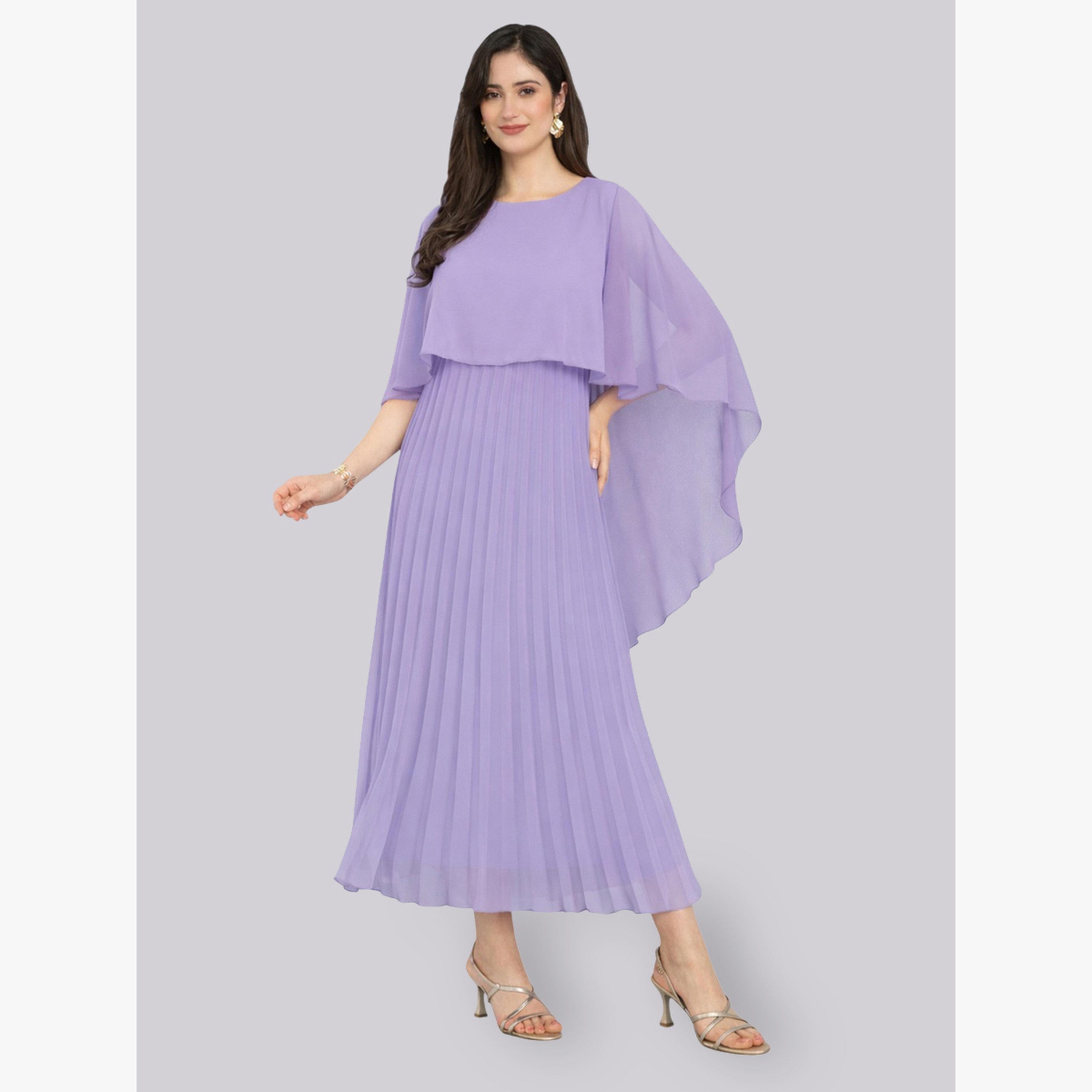 HOUSE OF RAELI X Styli Purple Cape Sleeve Pleated Maxi Dress-women-clothing-dresses-image-1