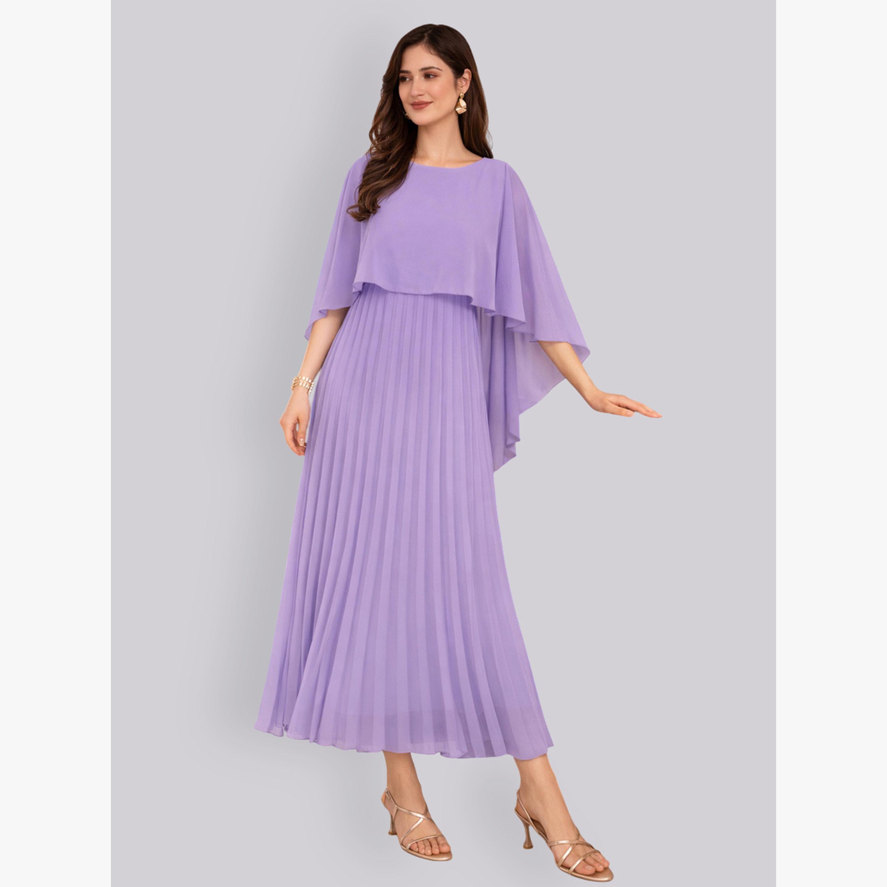 HOUSE OF RAELI X Styli Purple Cape Sleeve Pleated Maxi Dress-women-clothing-dresses-image-2
