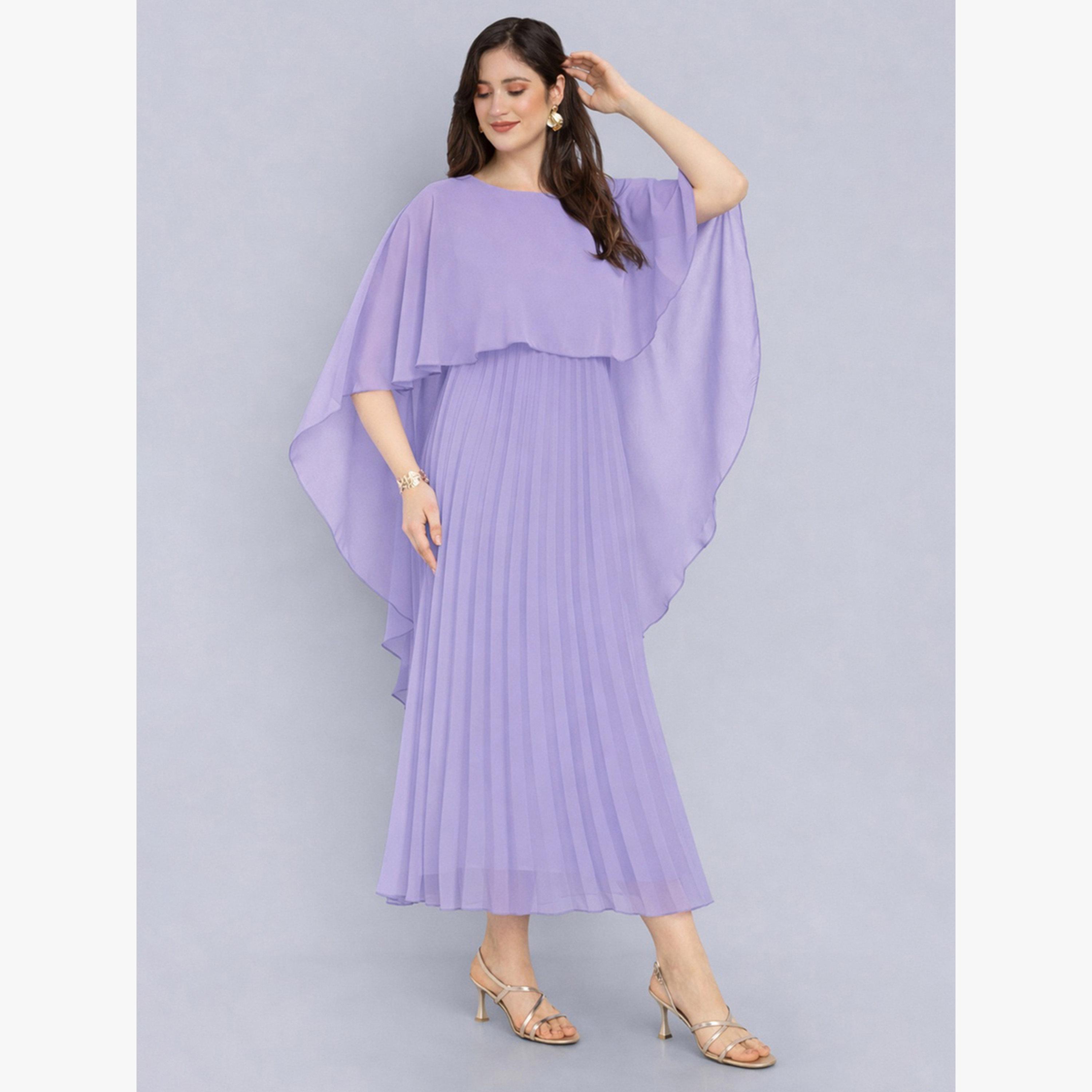 HOUSE OF RAELI X Styli Purple Cape Sleeve Pleated Maxi Dress-women-clothing-dresses-image-3