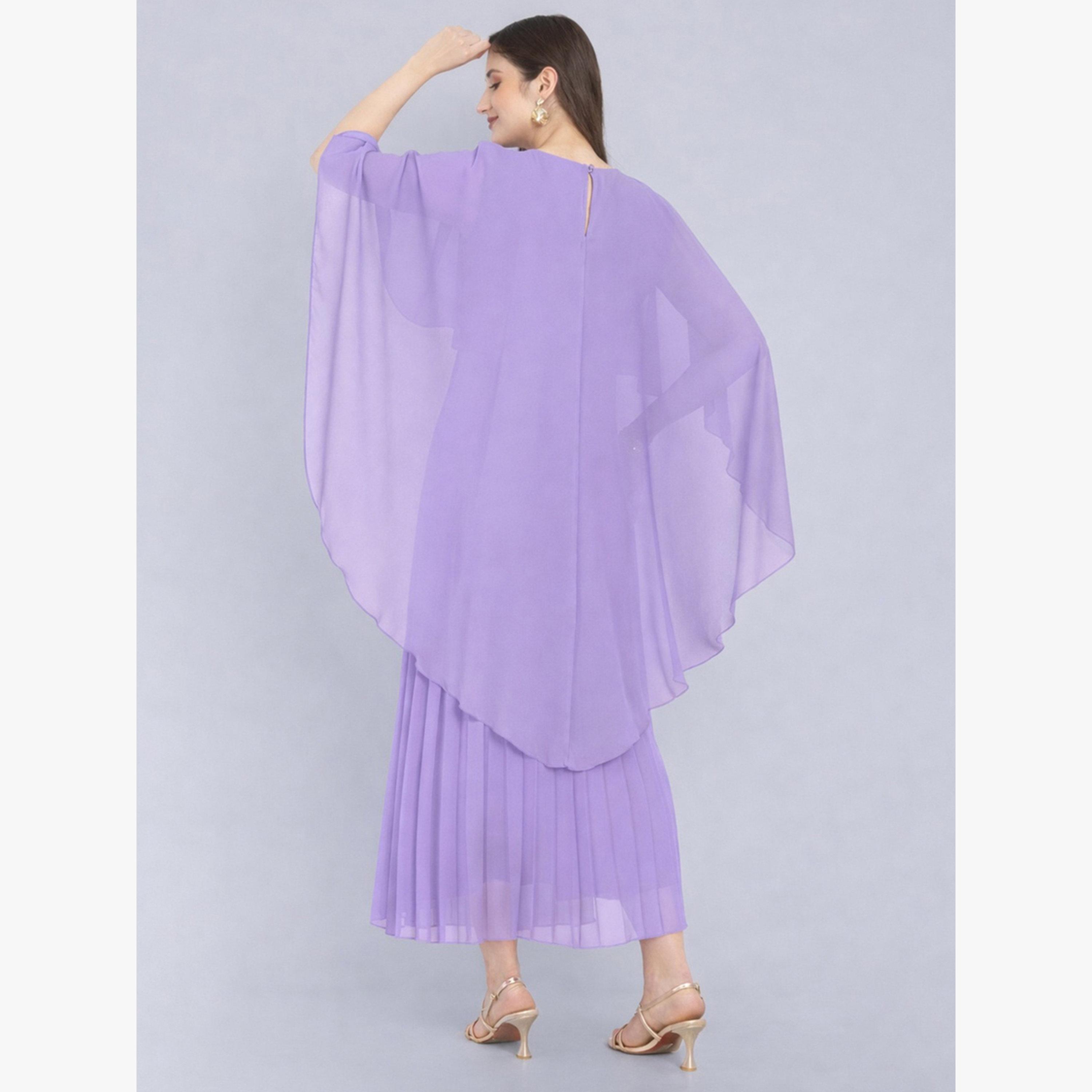 HOUSE OF RAELI X Styli Purple Cape Sleeve Pleated Maxi Dress-women-clothing-dresses-image-4