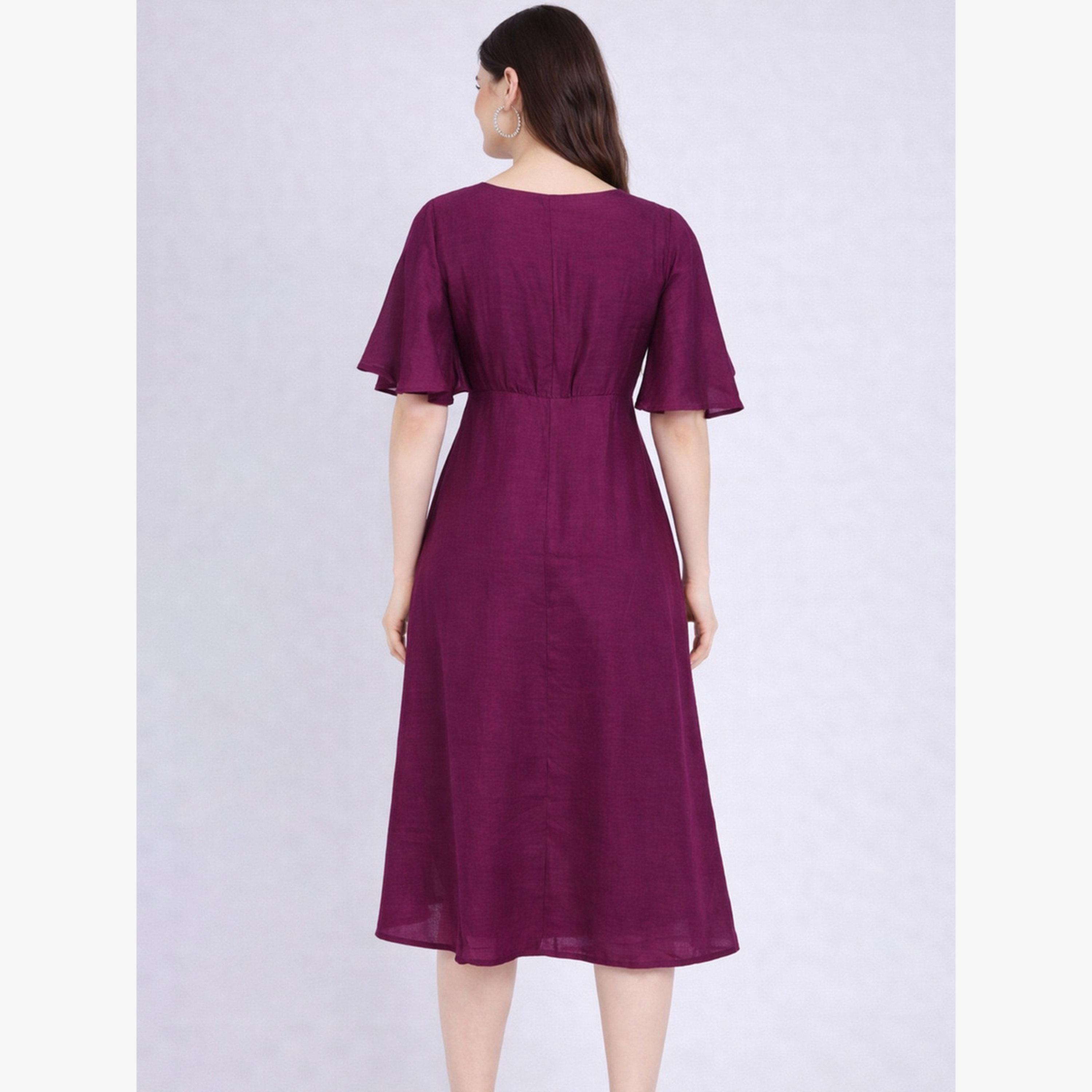 فستان ميدي بياقة مربعة ومزين بإبزيم-women-clothing-dresses-image-4