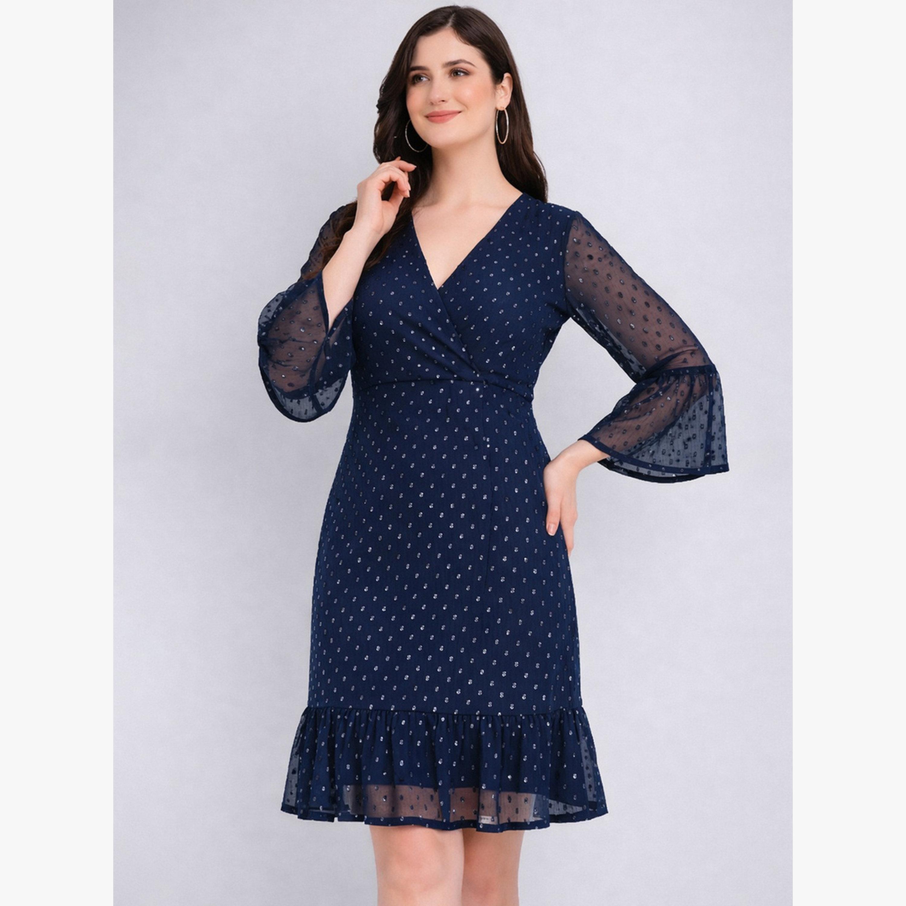 فستان بطول الركبة بخيوط دوبي وتفاصيل لوريكس-women-clothing-dresses-image-1