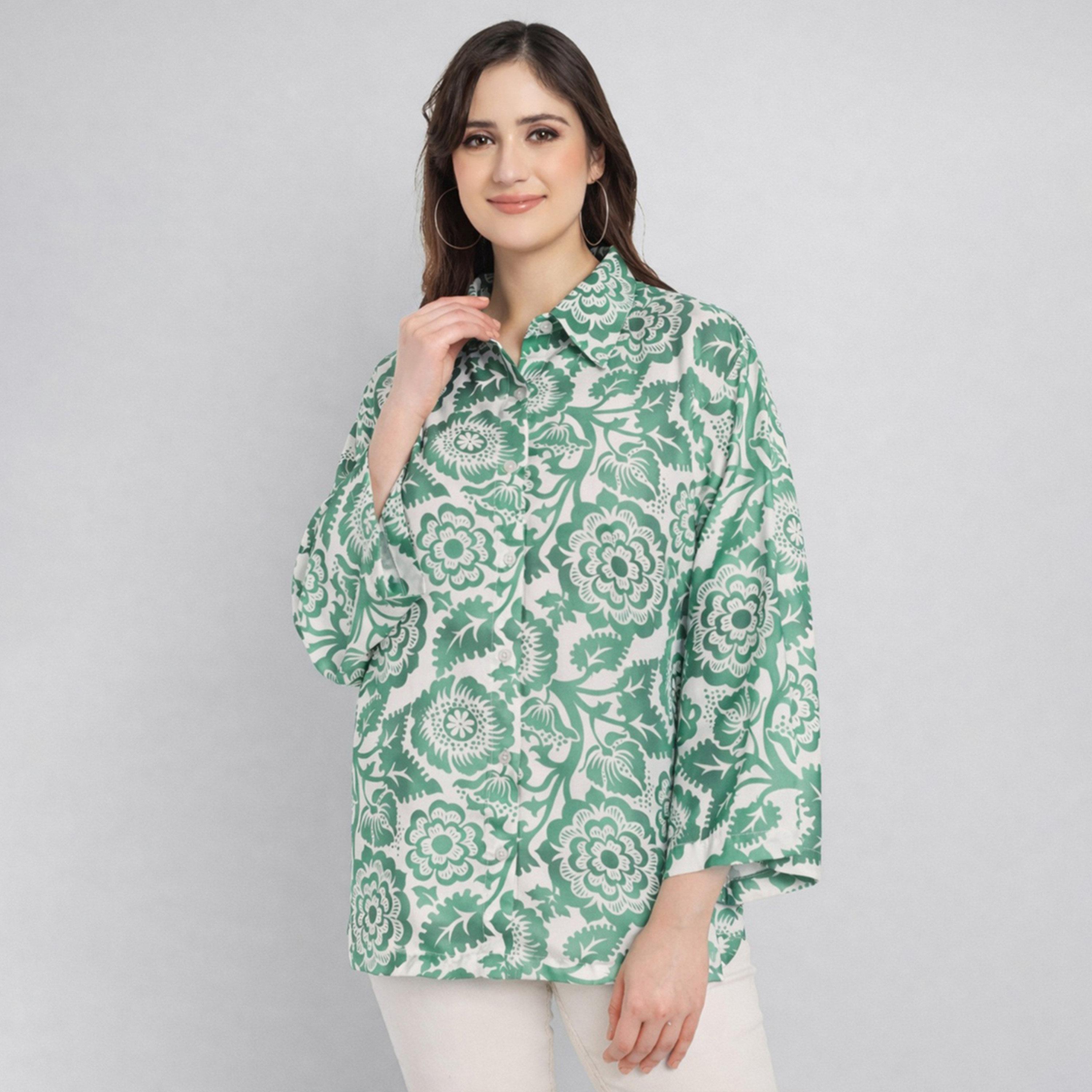 HOUSE OF RAELI X Styli Green Floral Long Sleeve Shirt-women-clothing-shirtsandblouses-shirts-image-1