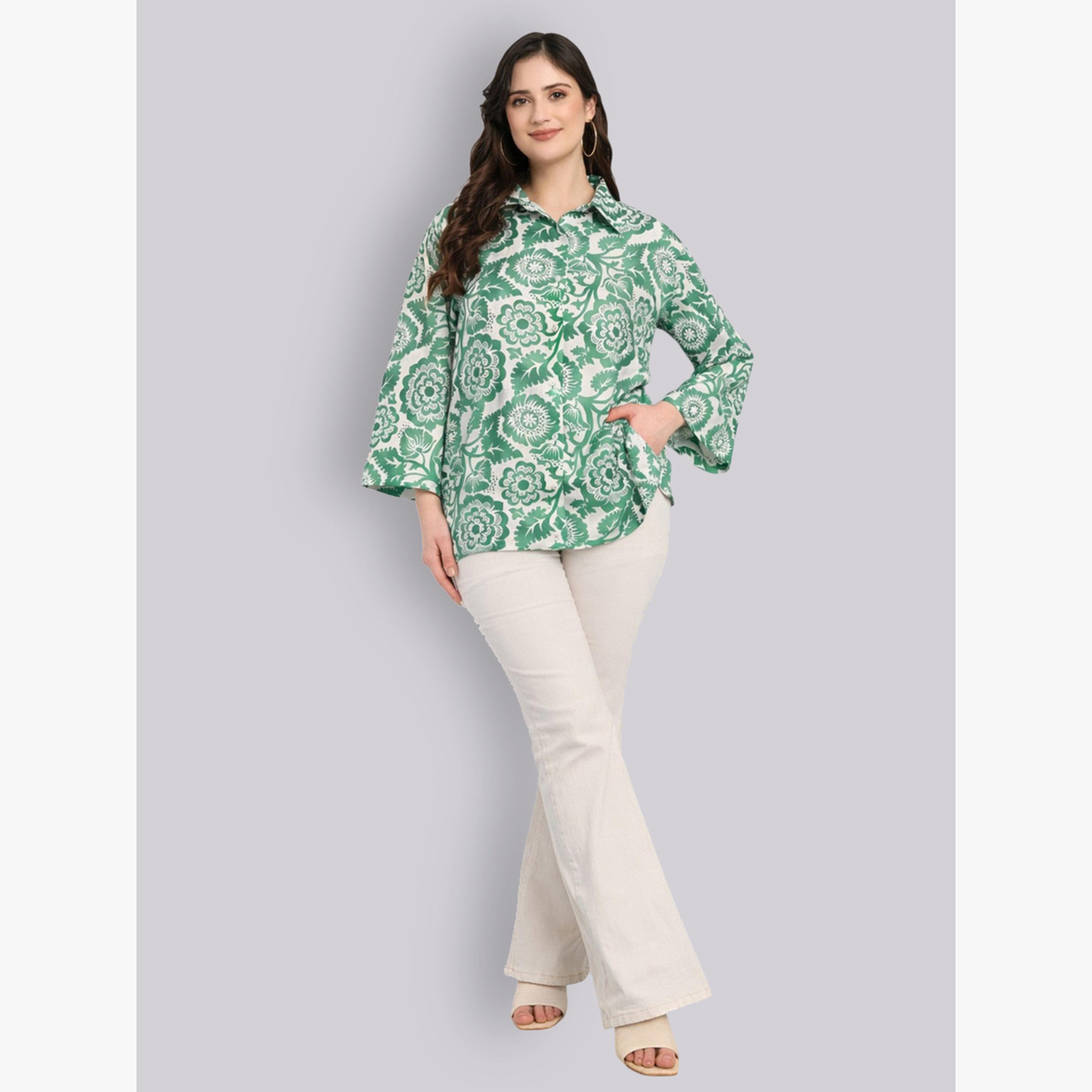 HOUSE OF RAELI X Styli Green Floral Long Sleeve Shirt-women-clothing-shirtsandblouses-shirts-image-2