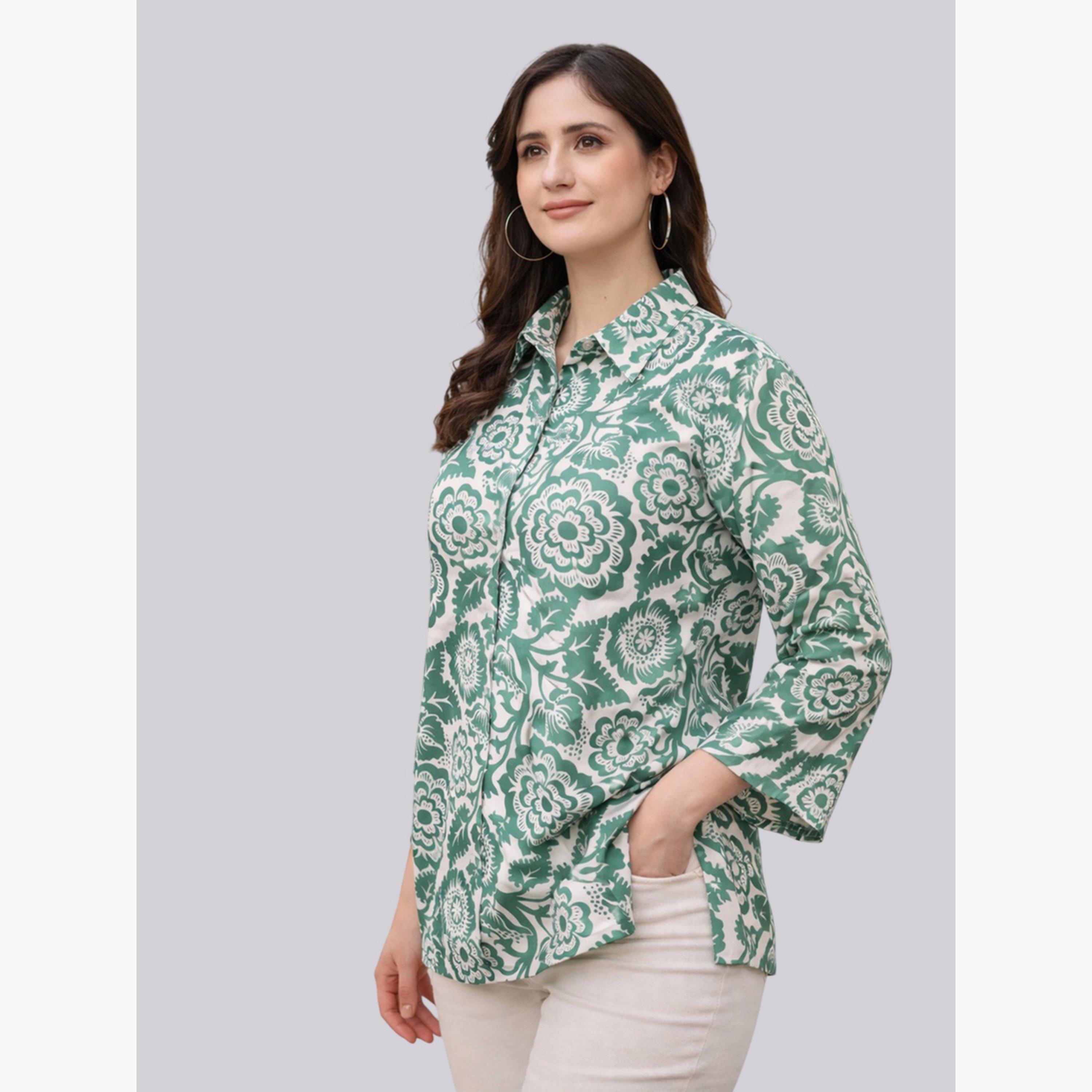 HOUSE OF RAELI X Styli Green Floral Long Sleeve Shirt-women-clothing-shirtsandblouses-shirts-image-3
