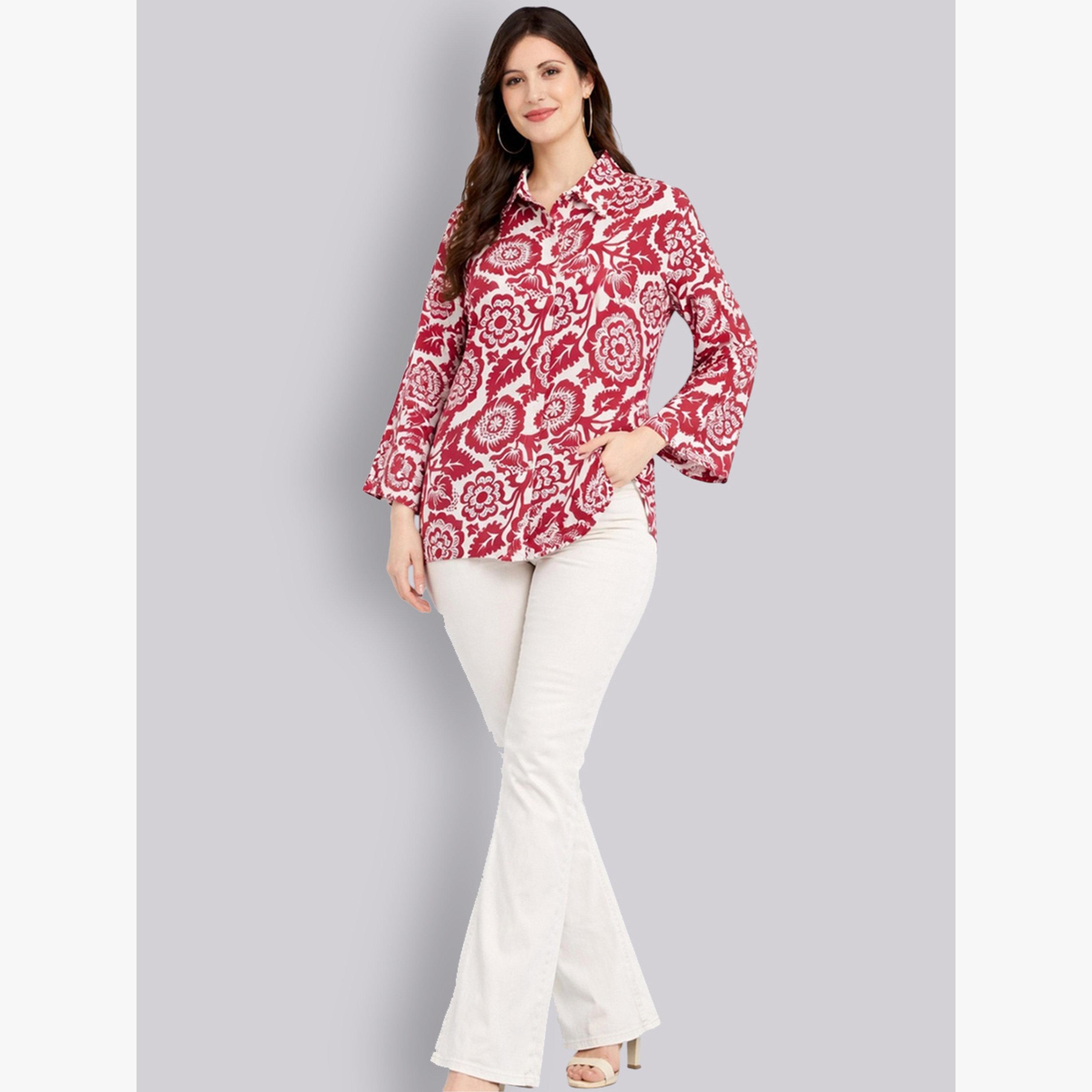 بلوزة بطبعة زهور وأكمام طويلة مع أزرار غلق-women-clothing-shirtsandblouses-shirts-image-2