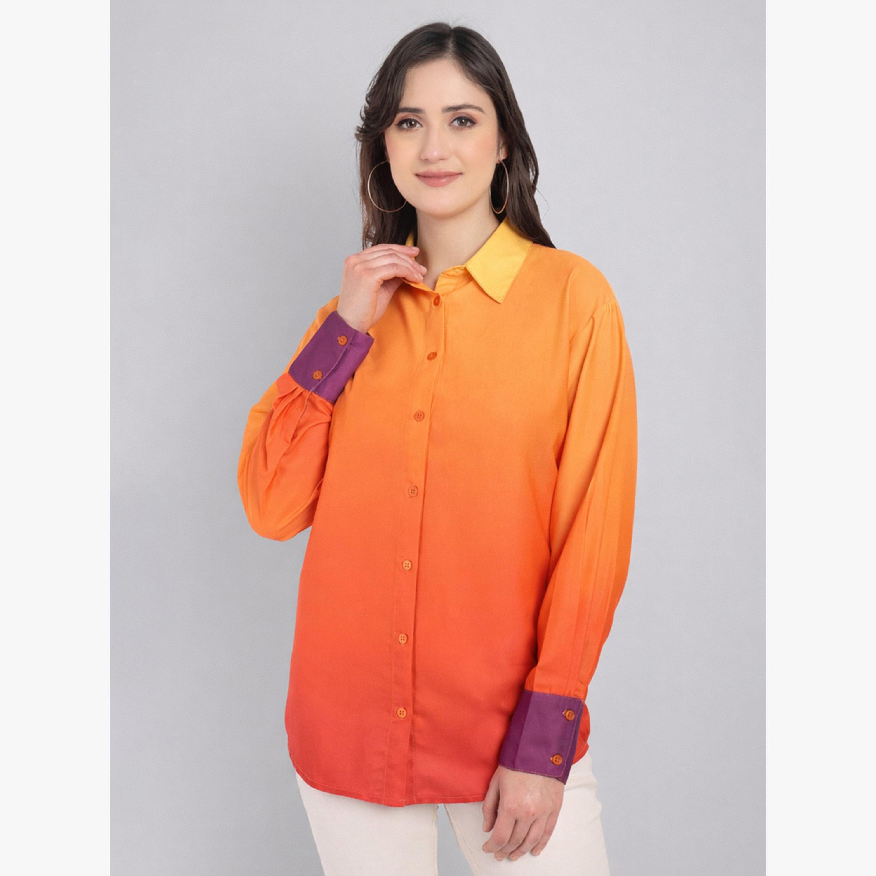 بلوزة بنمط أومبري وأكمام طويلة مع أزرار-women-clothing-shirtsandblouses-shirts-image-1