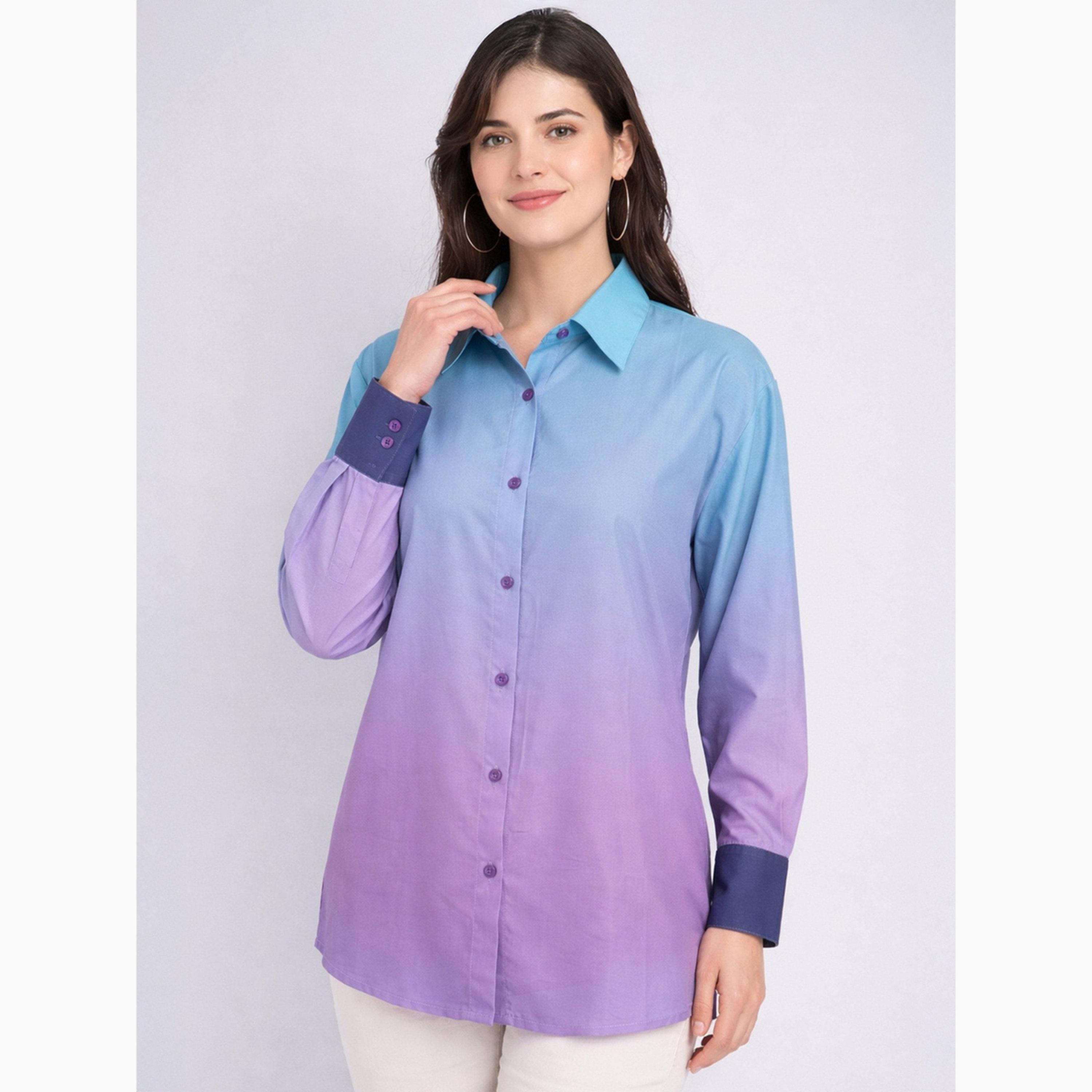 HOUSE OF RAELI X Styli Blue Ombre Look Long Sleeve Shirt-women-clothing-shirtsandblouses-shirts-image-1