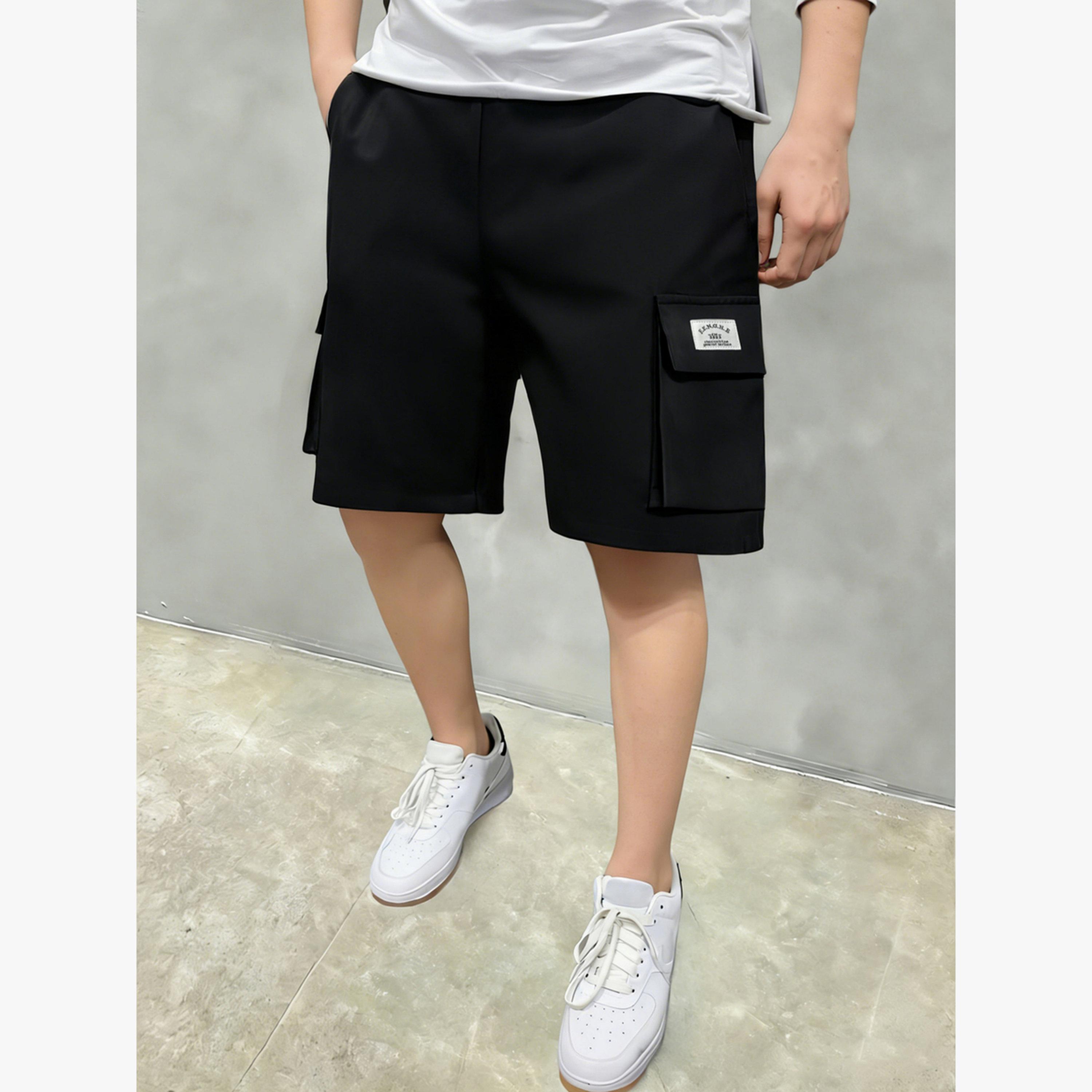 Take Two Men Black Solid Multi Pockets Cargo Shorts-men-clothing-bottoms-shorts-image-1