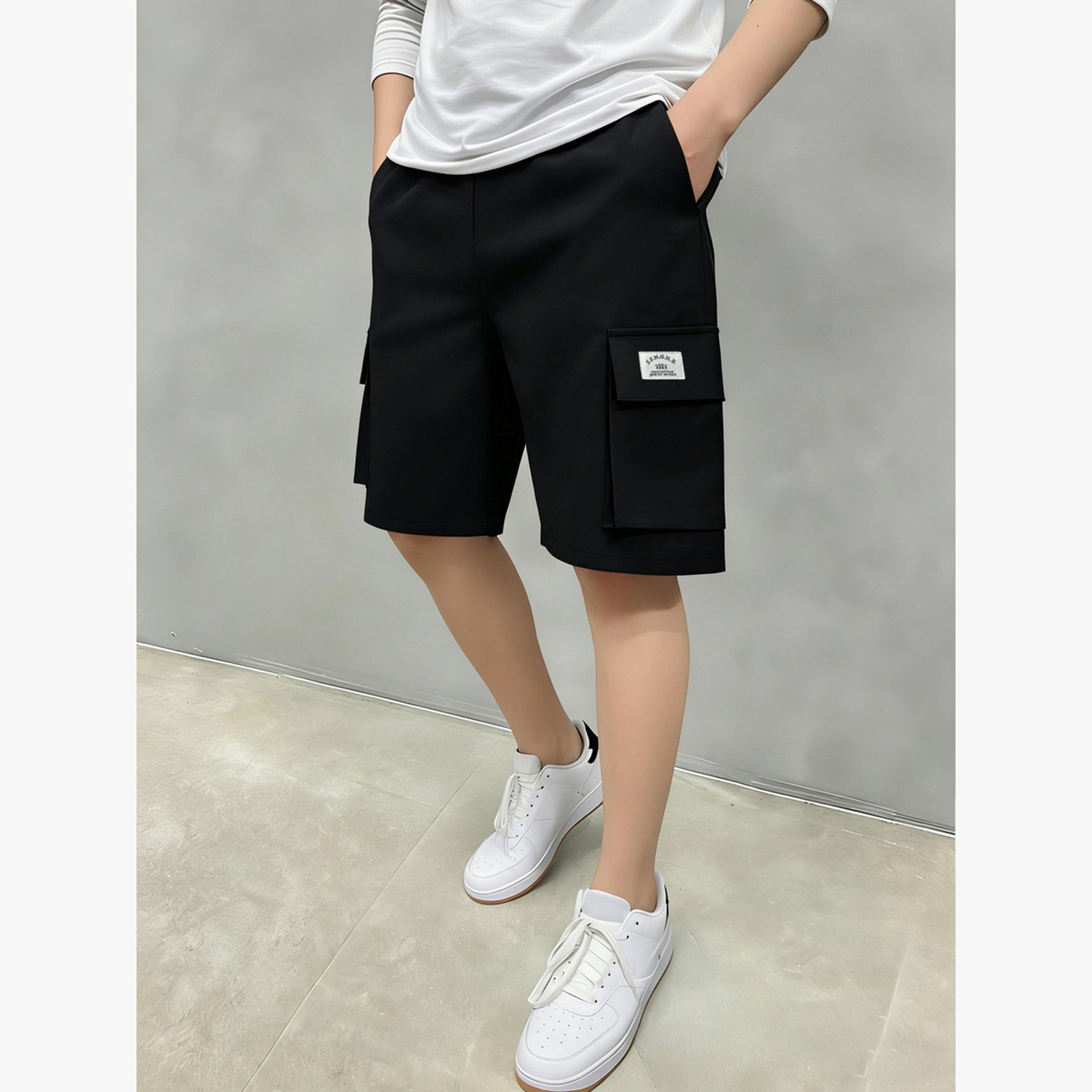 Take Two Men Black Solid Multi Pockets Cargo Shorts-men-clothing-bottoms-shorts-image-2