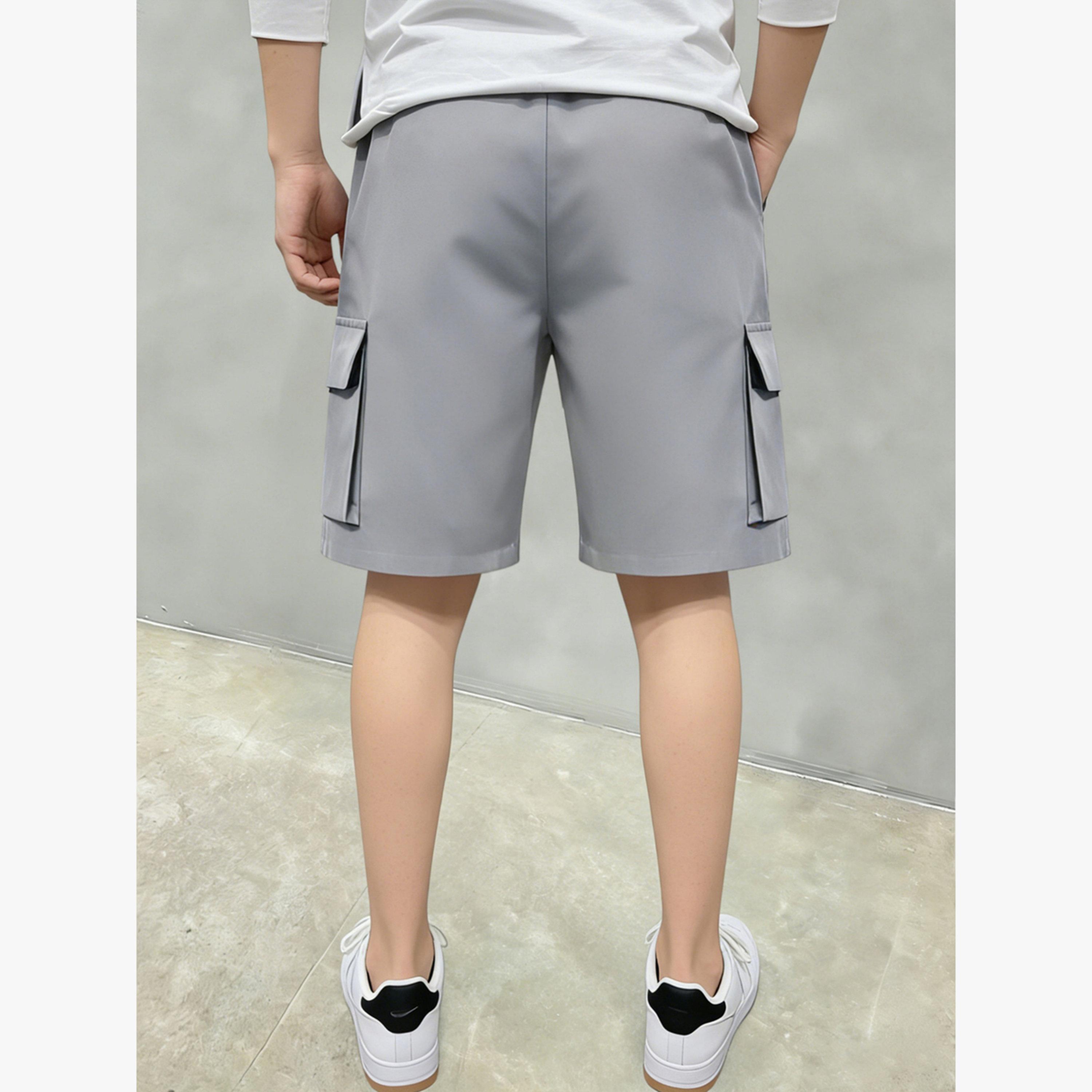 Take Two Grey Solid Multi Pockets Cargo Shorts-men-clothing-bottoms-shorts-image-2