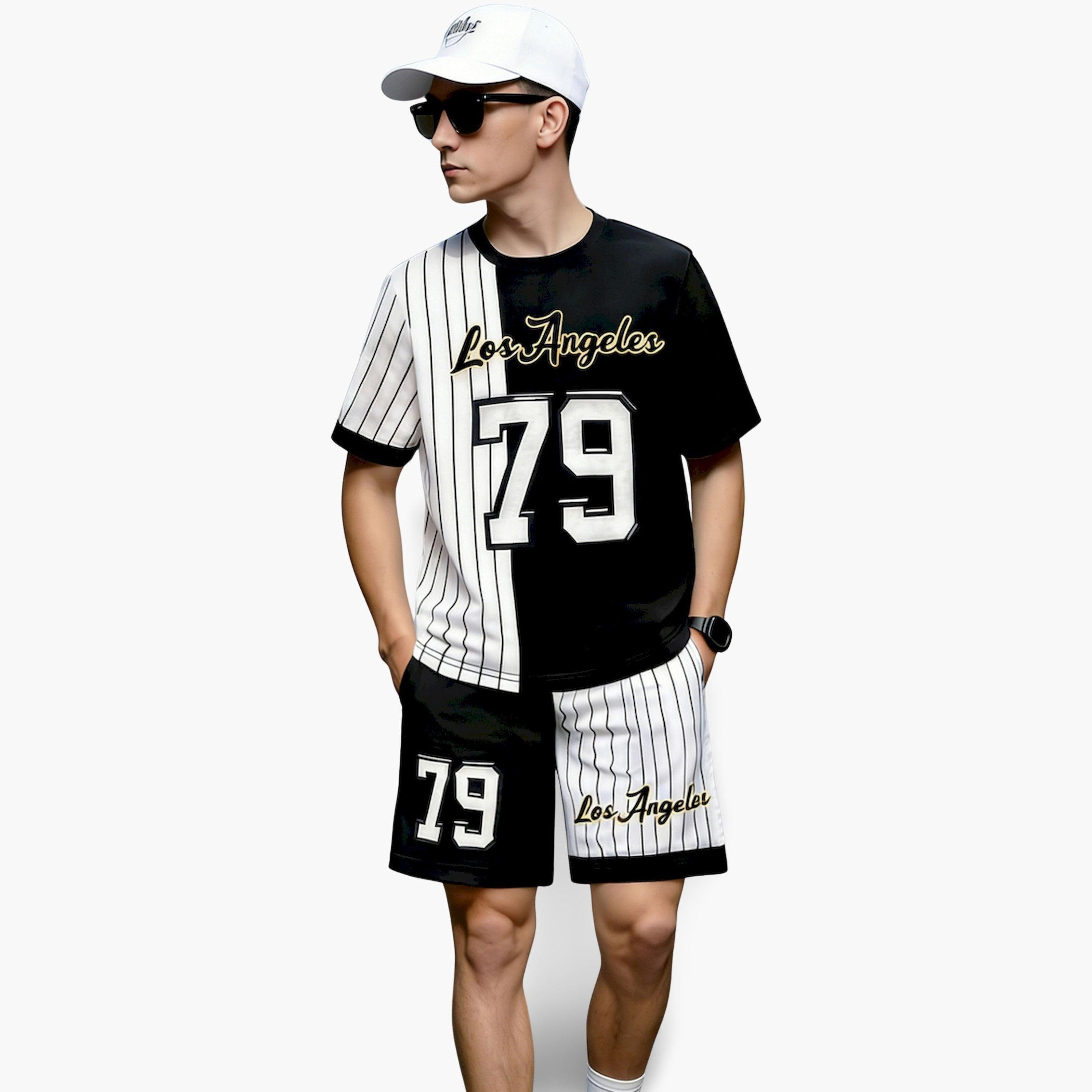 تيك تو × ستايلي - طقم تيشيرت وشورت رجالي مطبوع بأكمام قصيرة-men-clothing-coordsets-image-2