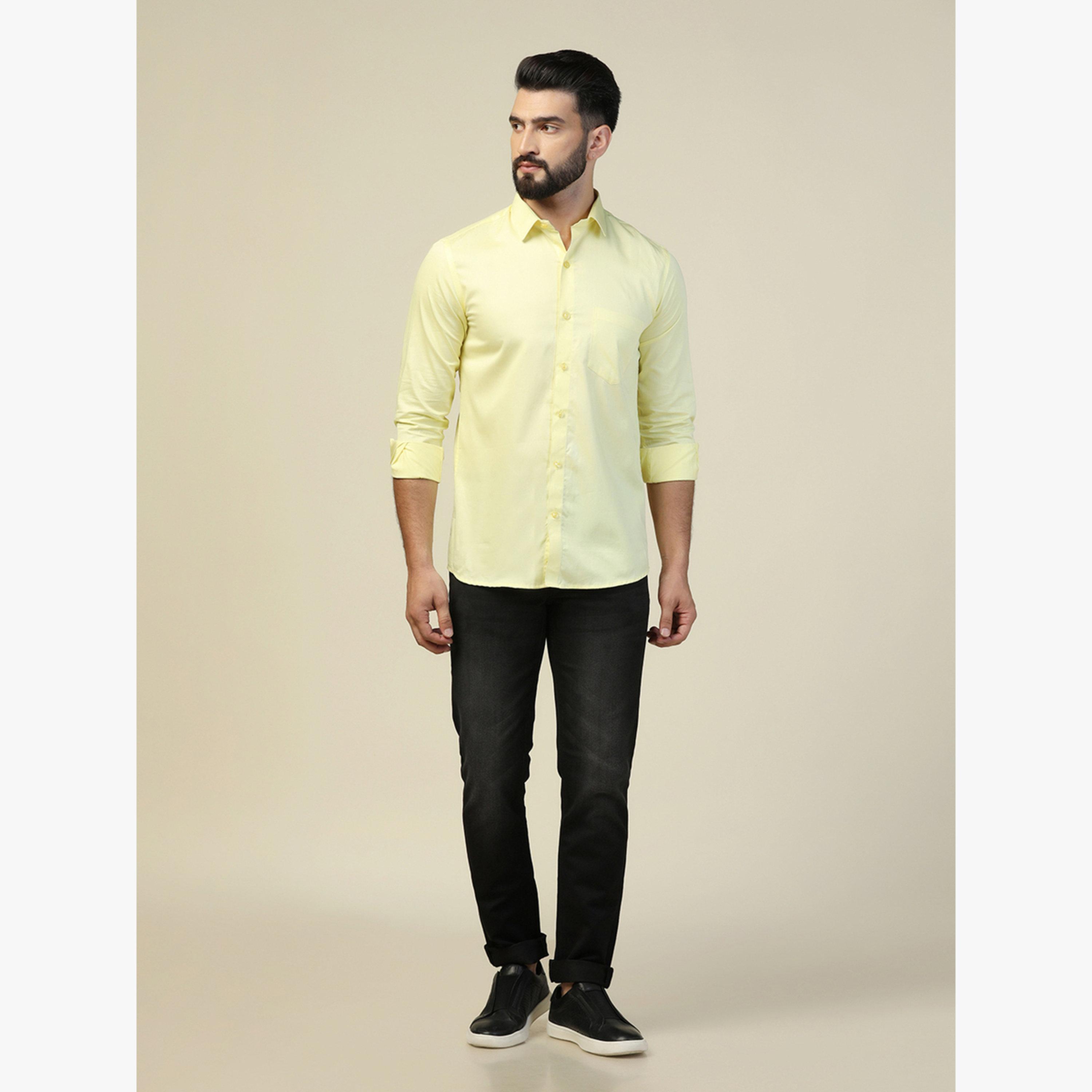 TAHVO X Styli Men Lemon Yellow Solid Cotton Shirt-men-clothing-shirts-image-4