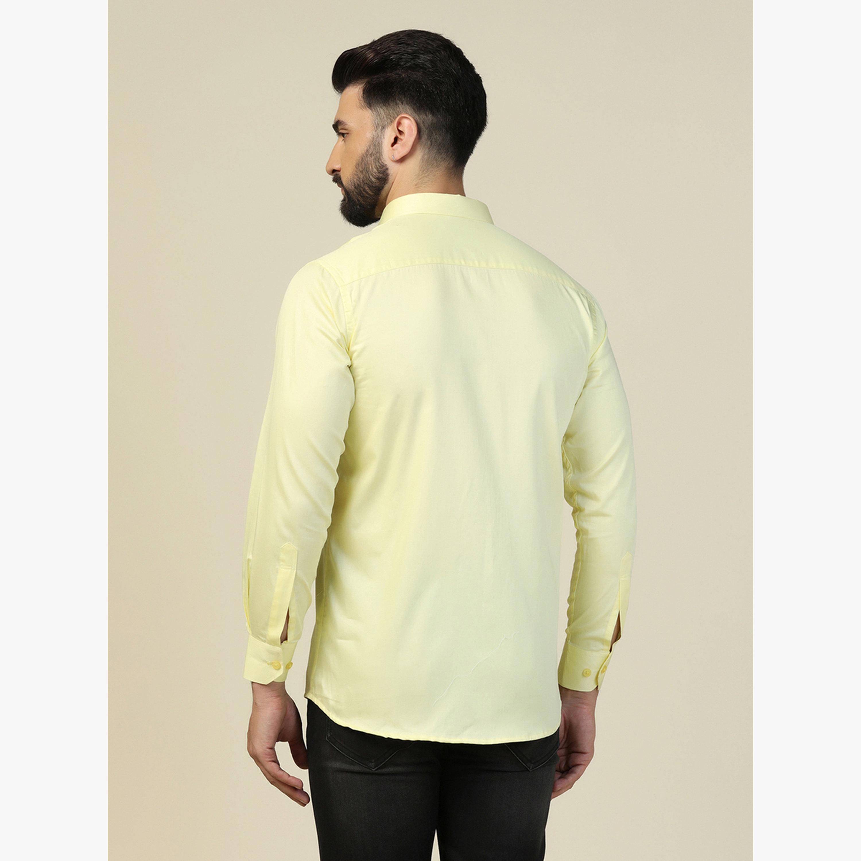TAHVO X Styli Men Lemon Yellow Solid Cotton Shirt-men-clothing-shirts-image-5