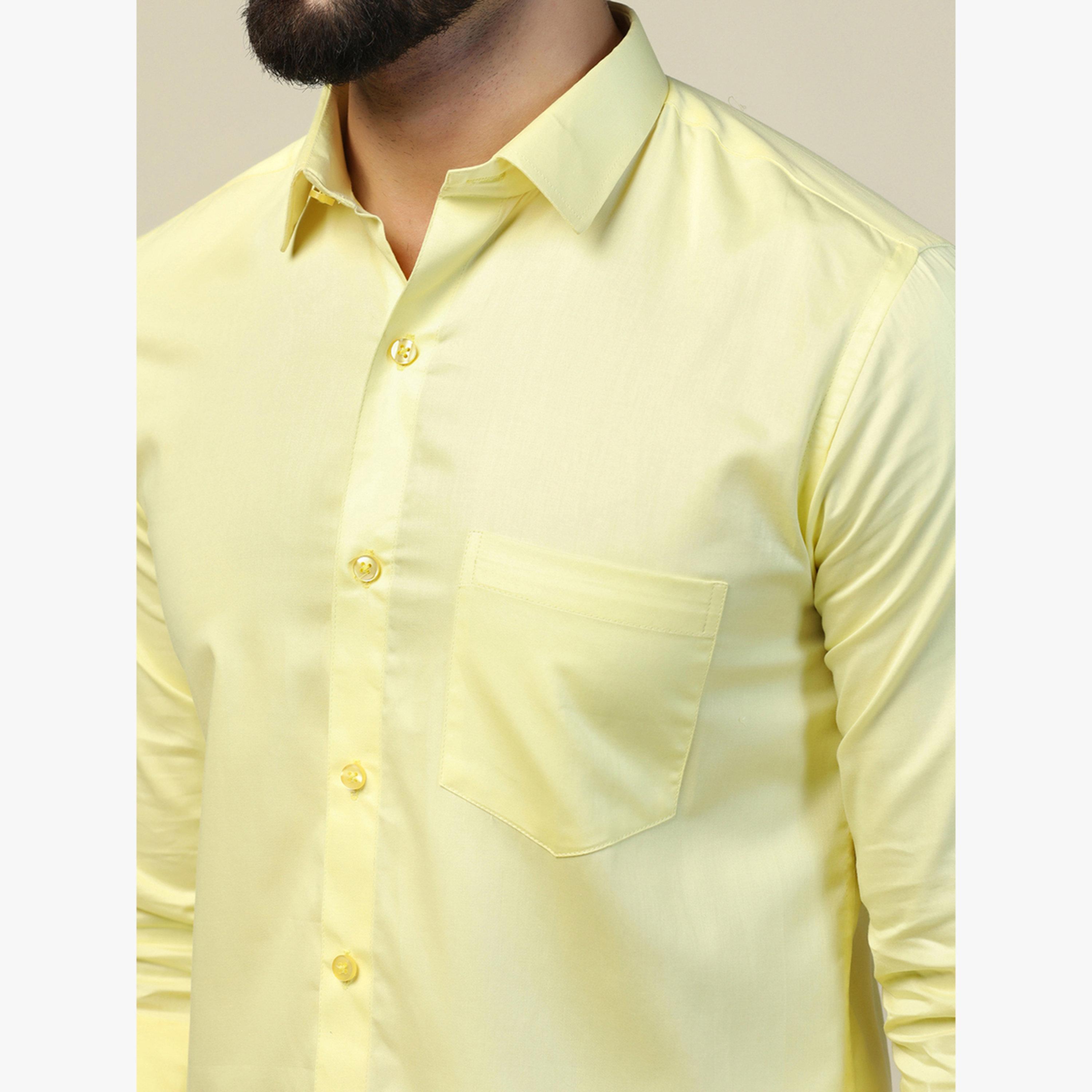 TAHVO X Styli Men Lemon Yellow Solid Cotton Shirt-men-clothing-shirts-image-6